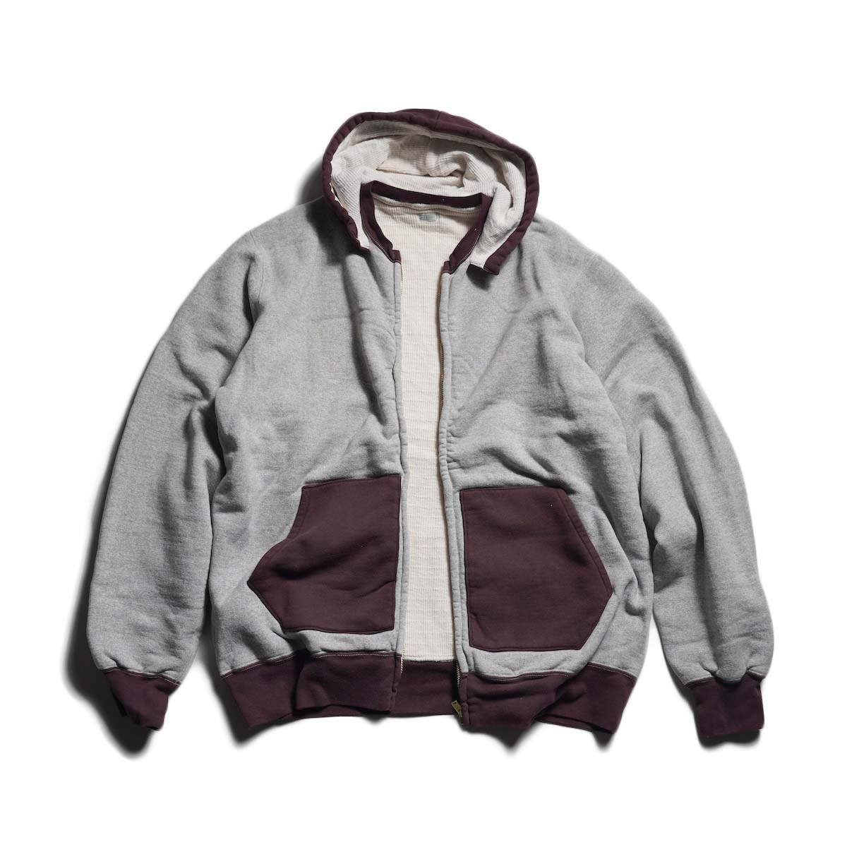 A.PRESSE / Vintage Attached Hood Sweat Parka (Gray Burgundy)