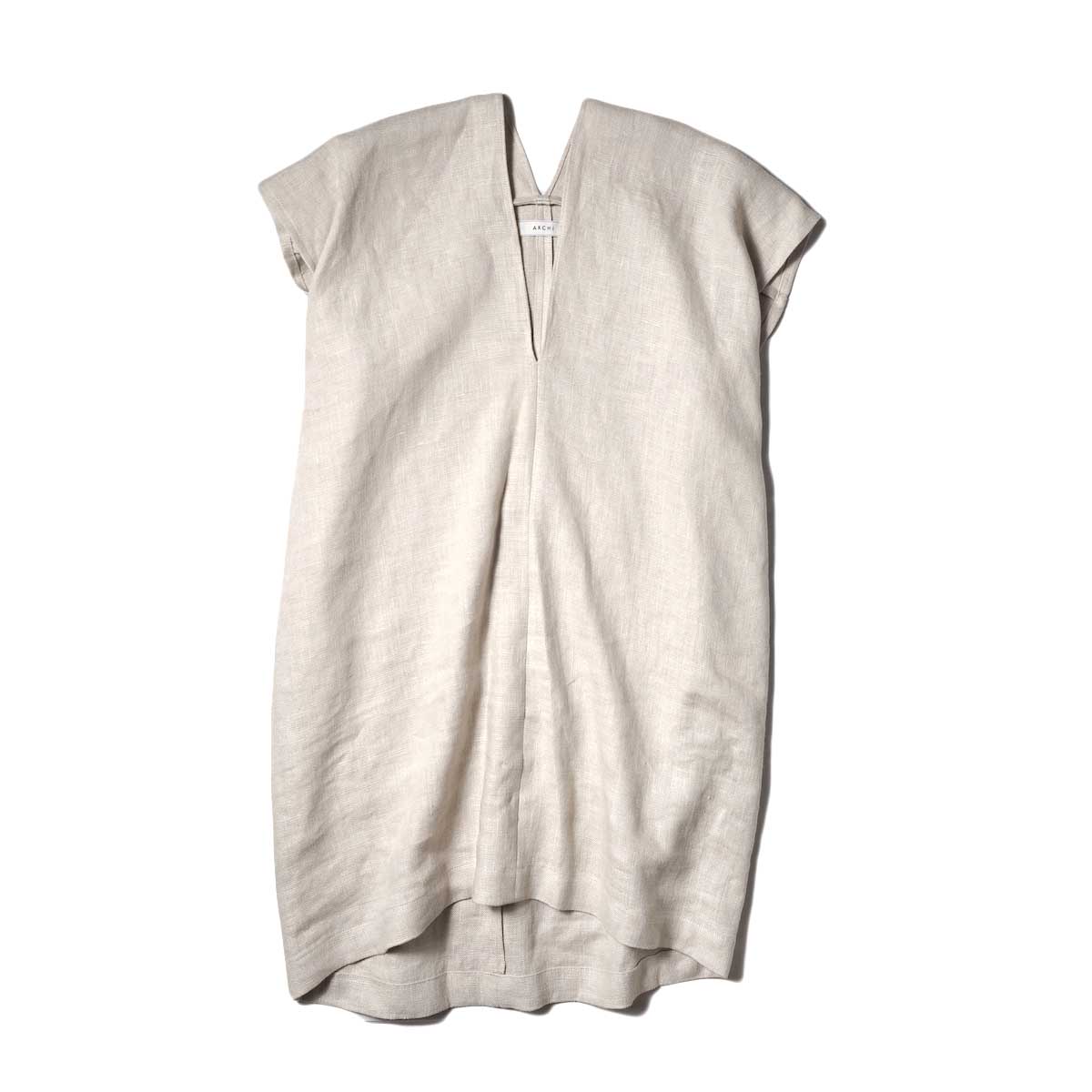 ARCHI / LINEN NO-SLEEVE SQUARE TOP (Natural)