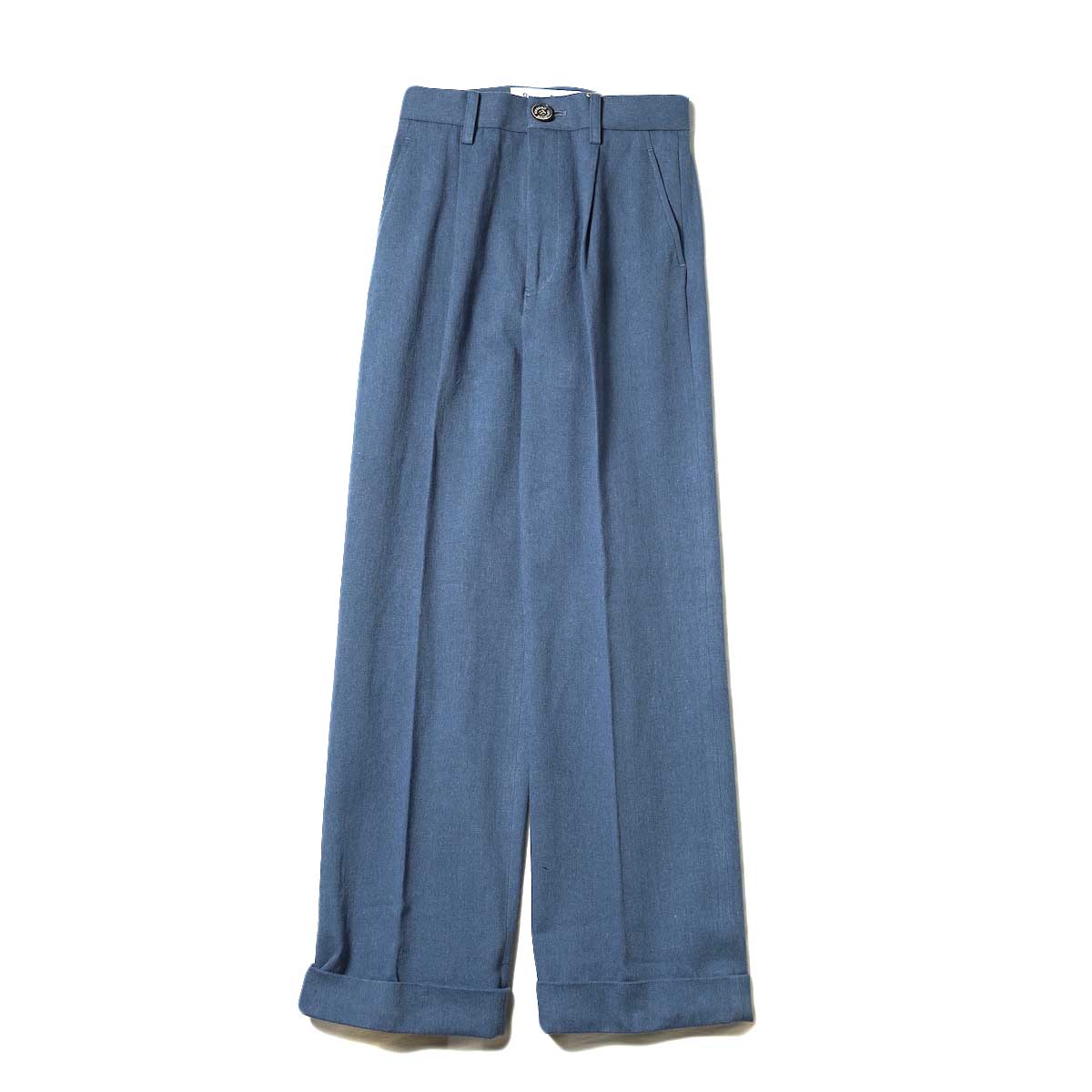 BLUEBIRD BOULEVARD / Cotton Linen Twill High Waisted Pants (Blue)