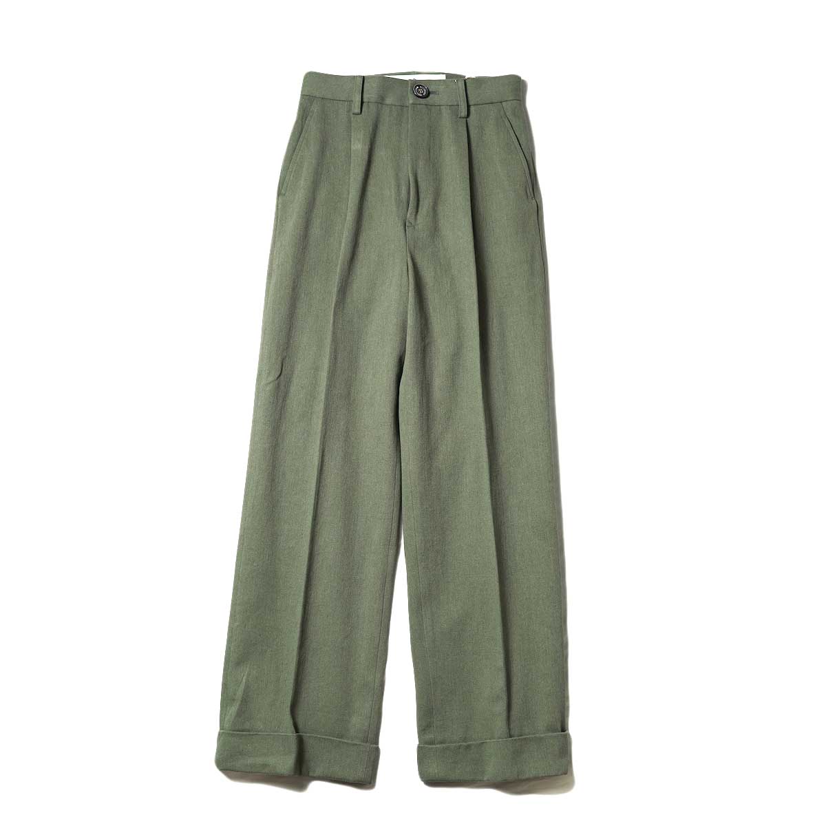 BLUEBIRD BOULEVARD / Cotton Linen Twill High Waisted Pants (Green)