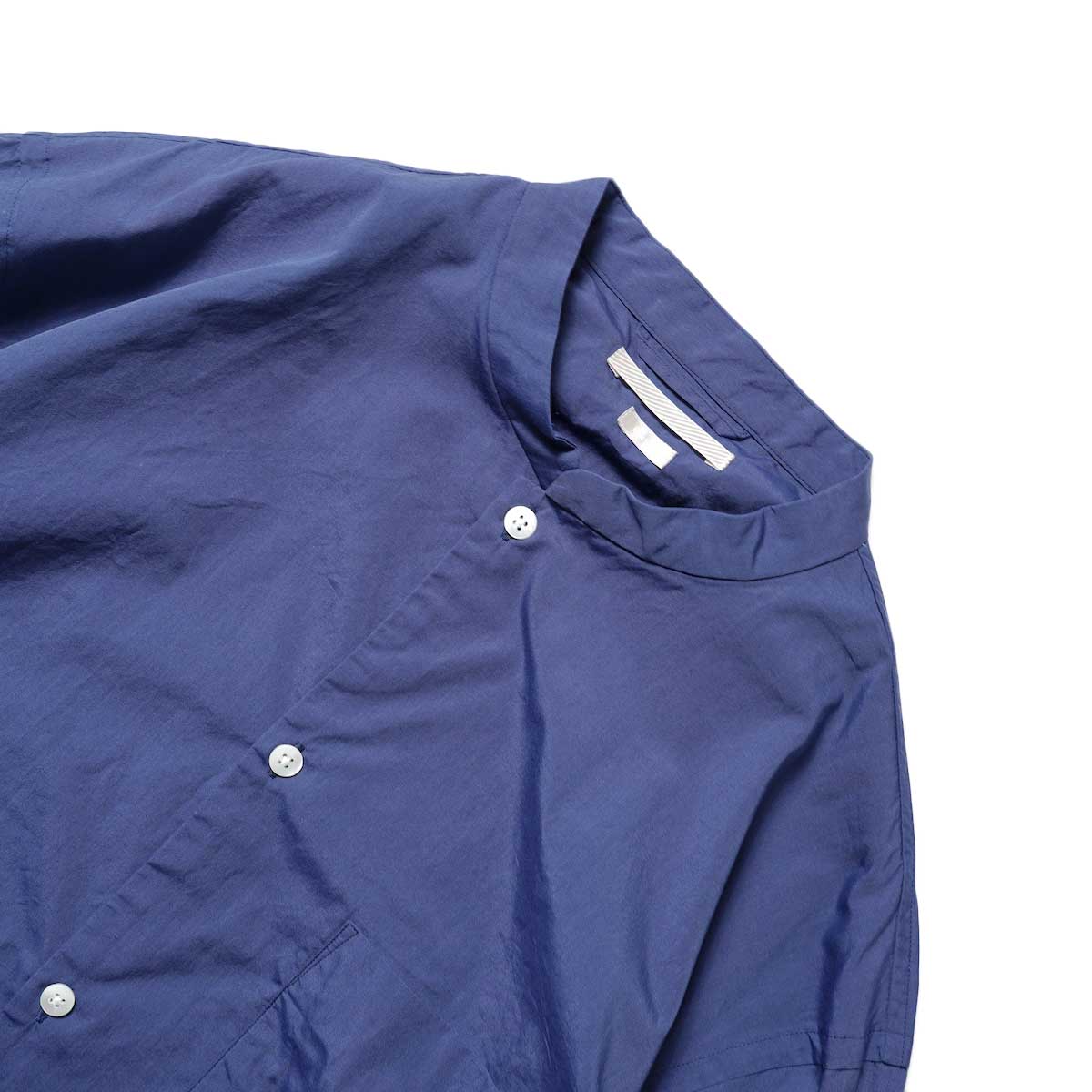 blurhms / Chambray Stand Collar Cuffless Shirt (Night Blue)襟