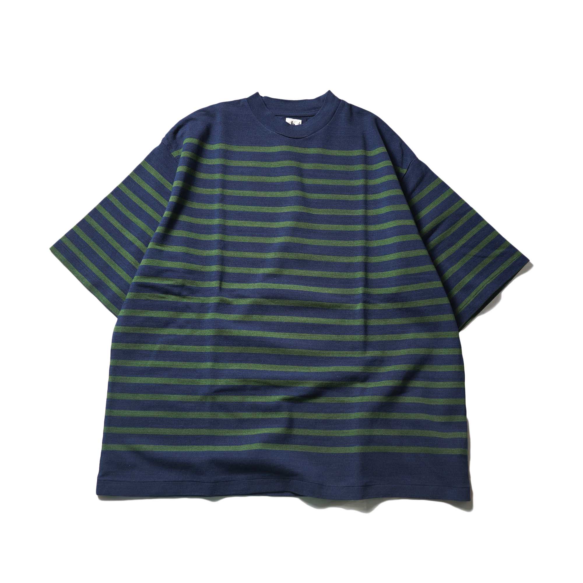blurhms ROOTSTOCK / Border Half Sleeve Tee (Dark Navy × Green)