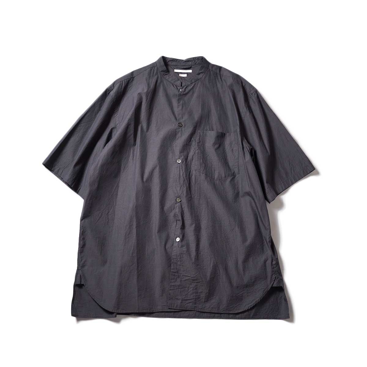 blurhms / High Count Chambray Stand-up Collar Washed Shirt S/S (Charcoal)