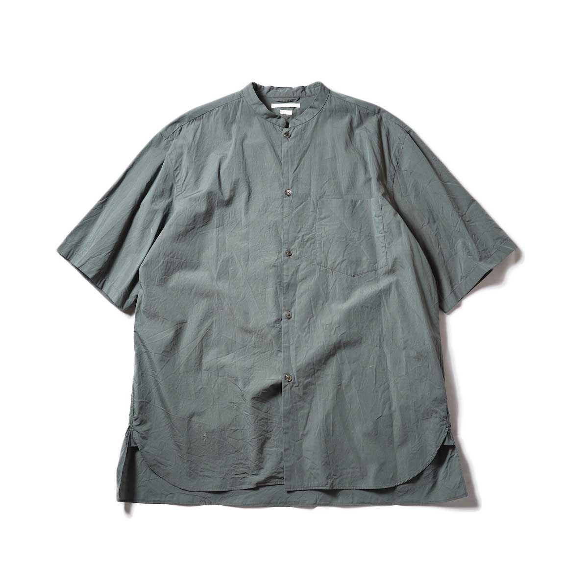 blurhms / High Count Chambray Stand-up Collar Washed Shirt S/S (Dark Sage)