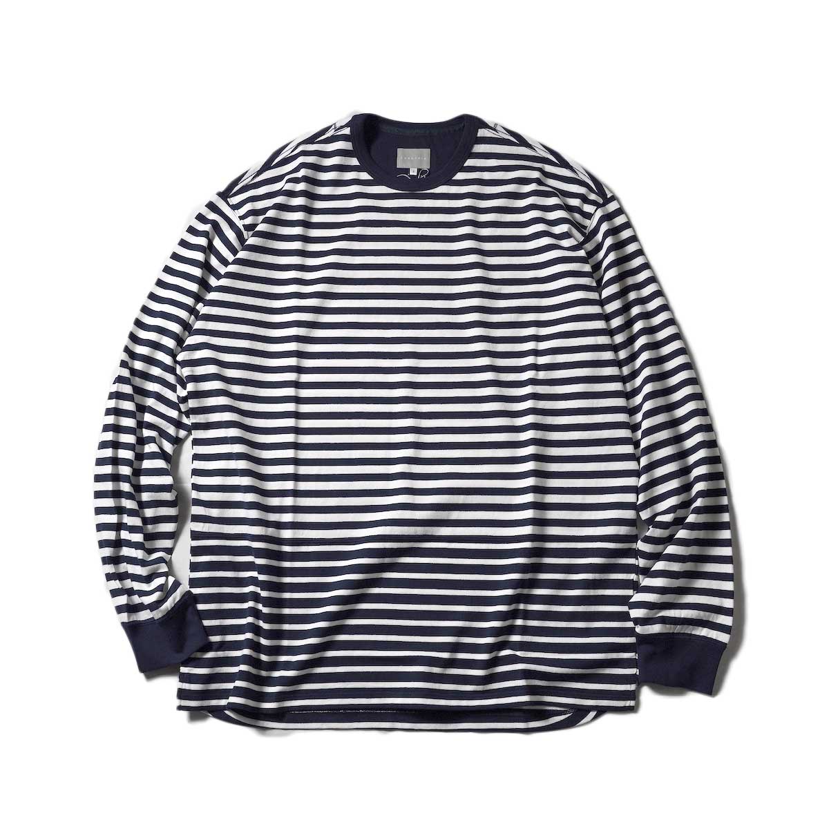 CURLY / DOUBLE BORDER L/S TEE (White / Navy)