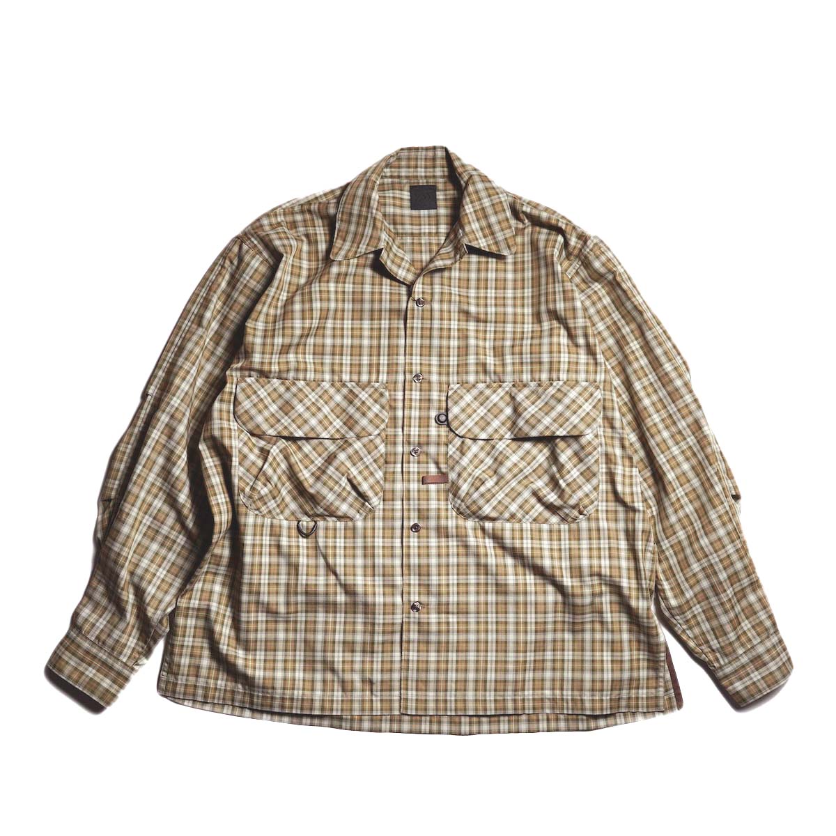 DAIWA PIER39 / TECH SPORTS OPEN COLLAR SHIRT L/S GREN PLAID (Brown Grey)