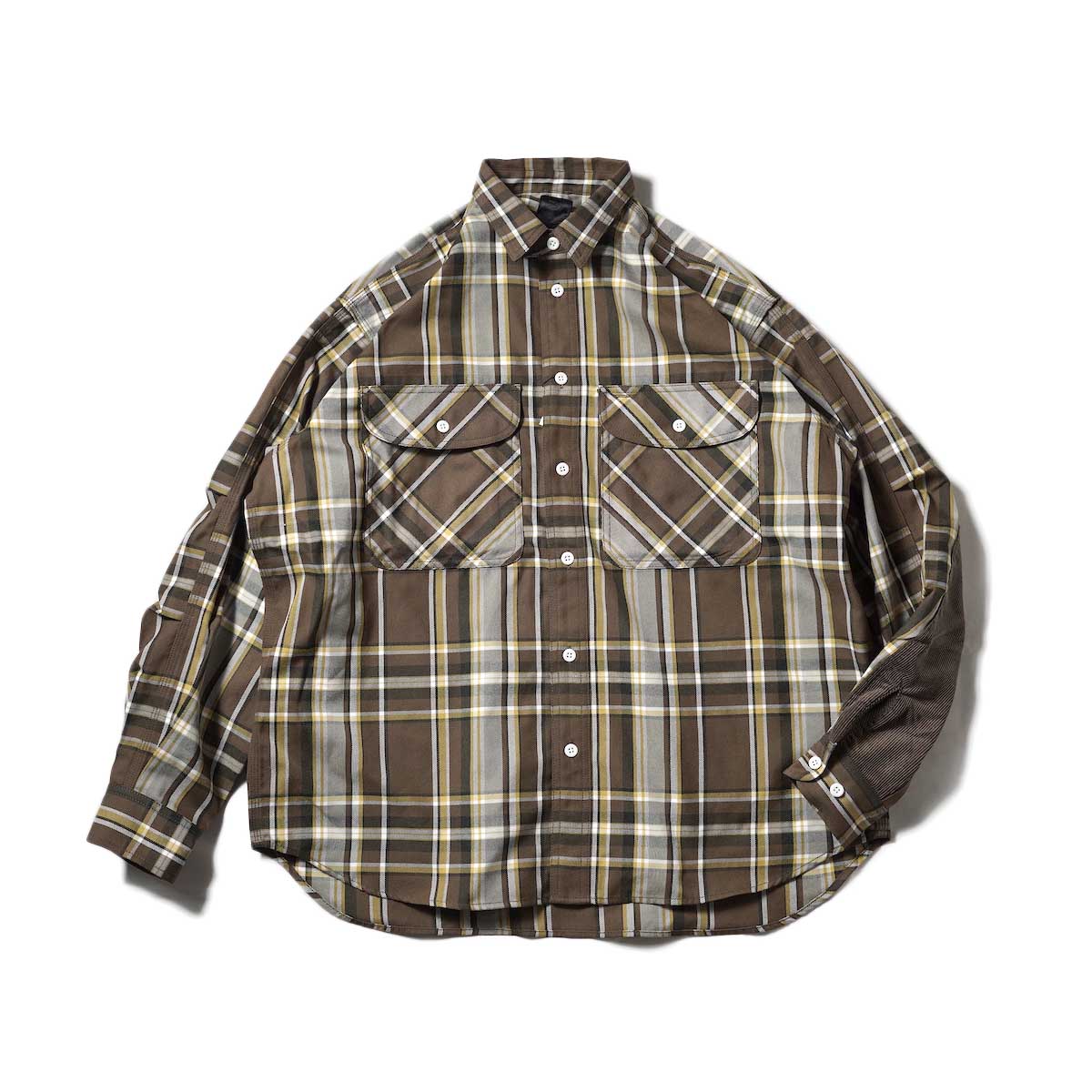 DAIWA PIER39 / Tech Elbow Patch Work Shirts  Flannel Plaids (Brown Check)