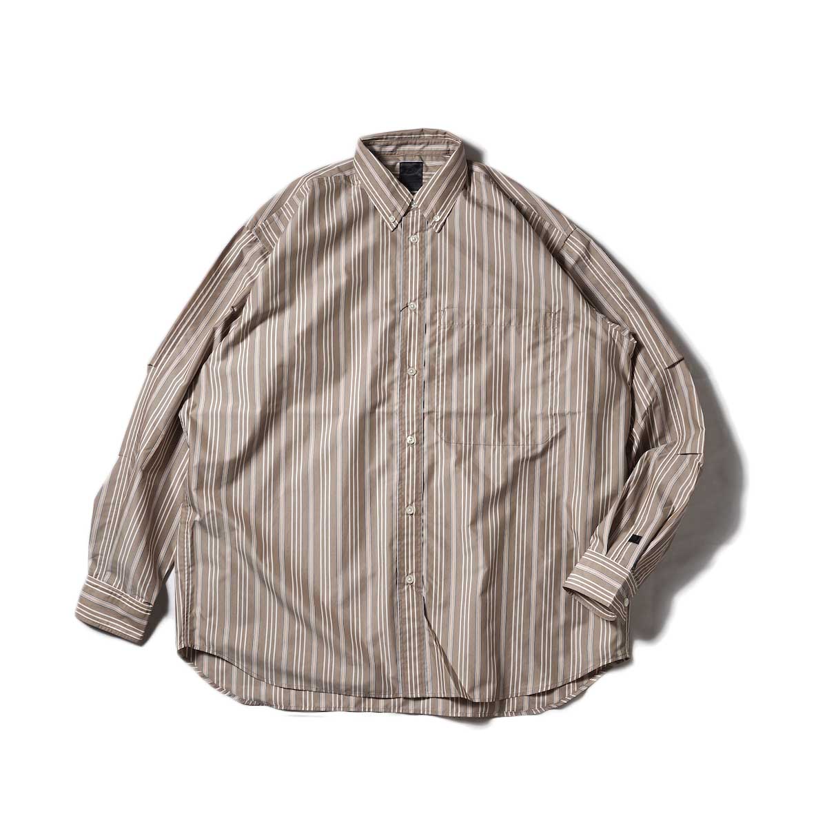 DAIWA PIER39 / Tech Button Down Shirts L/S Stripe (Beige)