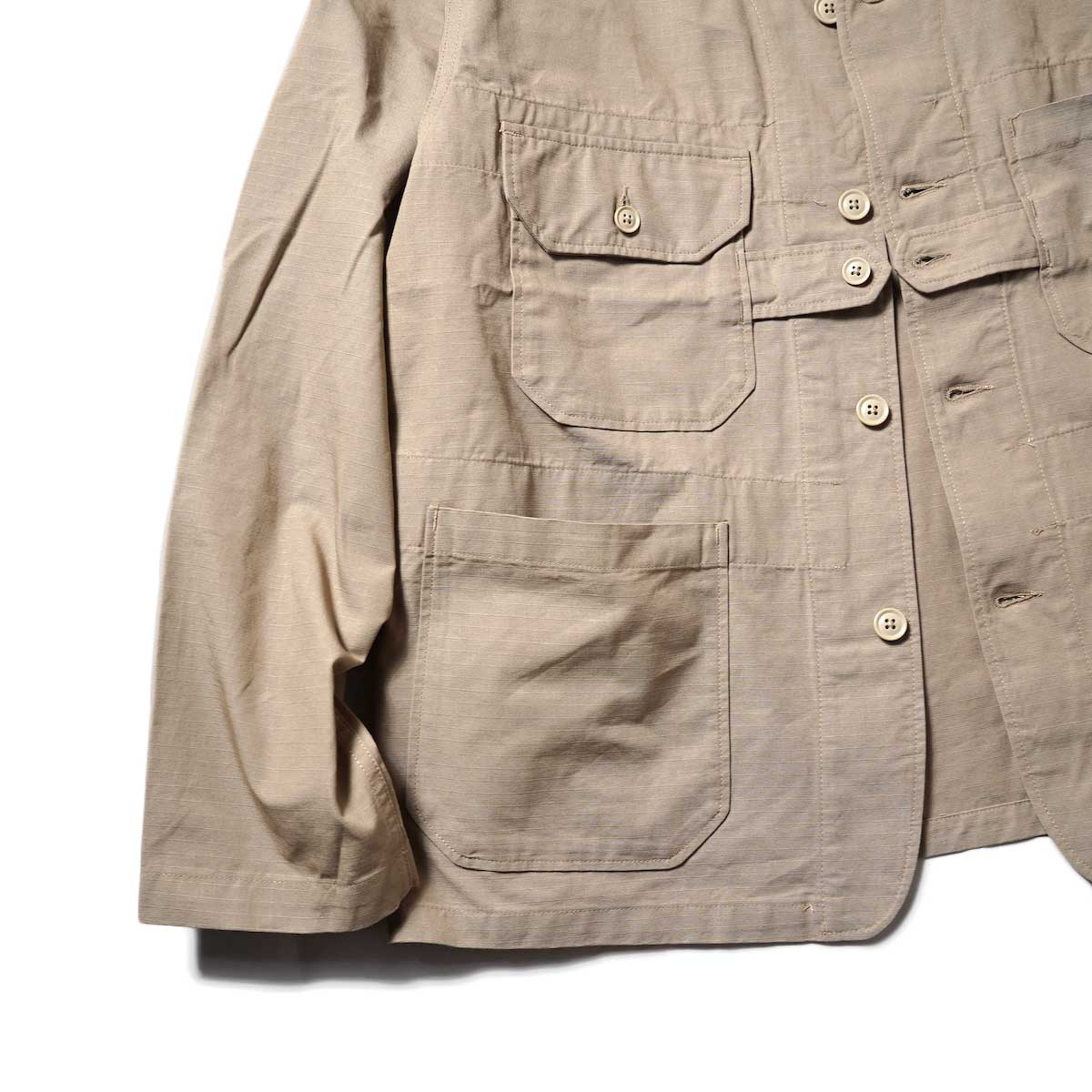 Engineered Garments / Cardigan Jacket-Cotton Ripstop (Khaki)裾、袖、ポケット