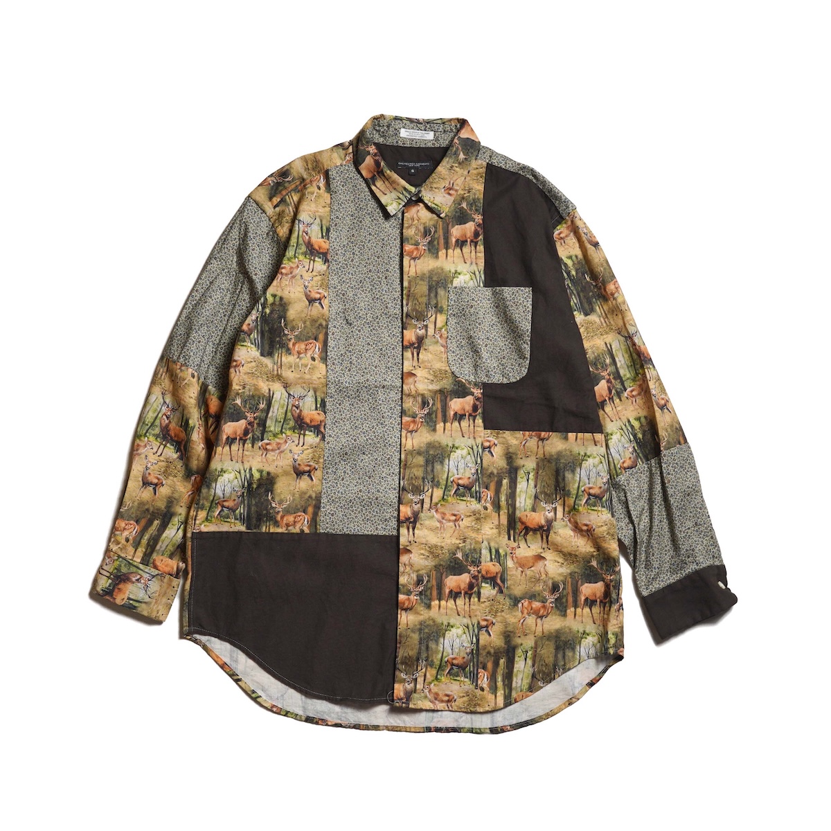 Engineered Garments / Combo Short Collar Shirt - Cotton Small Floral Print Flannel (Khaki)
