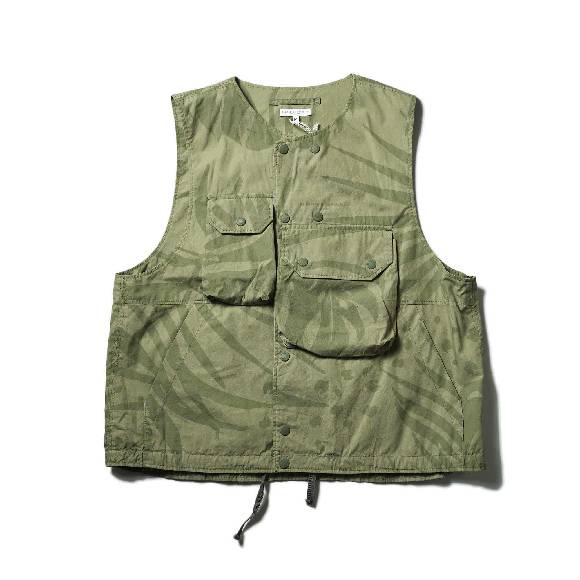 Engineered Garments / Cover Vest - Leaf Print Cotton Poplin (Khaki/Olive)