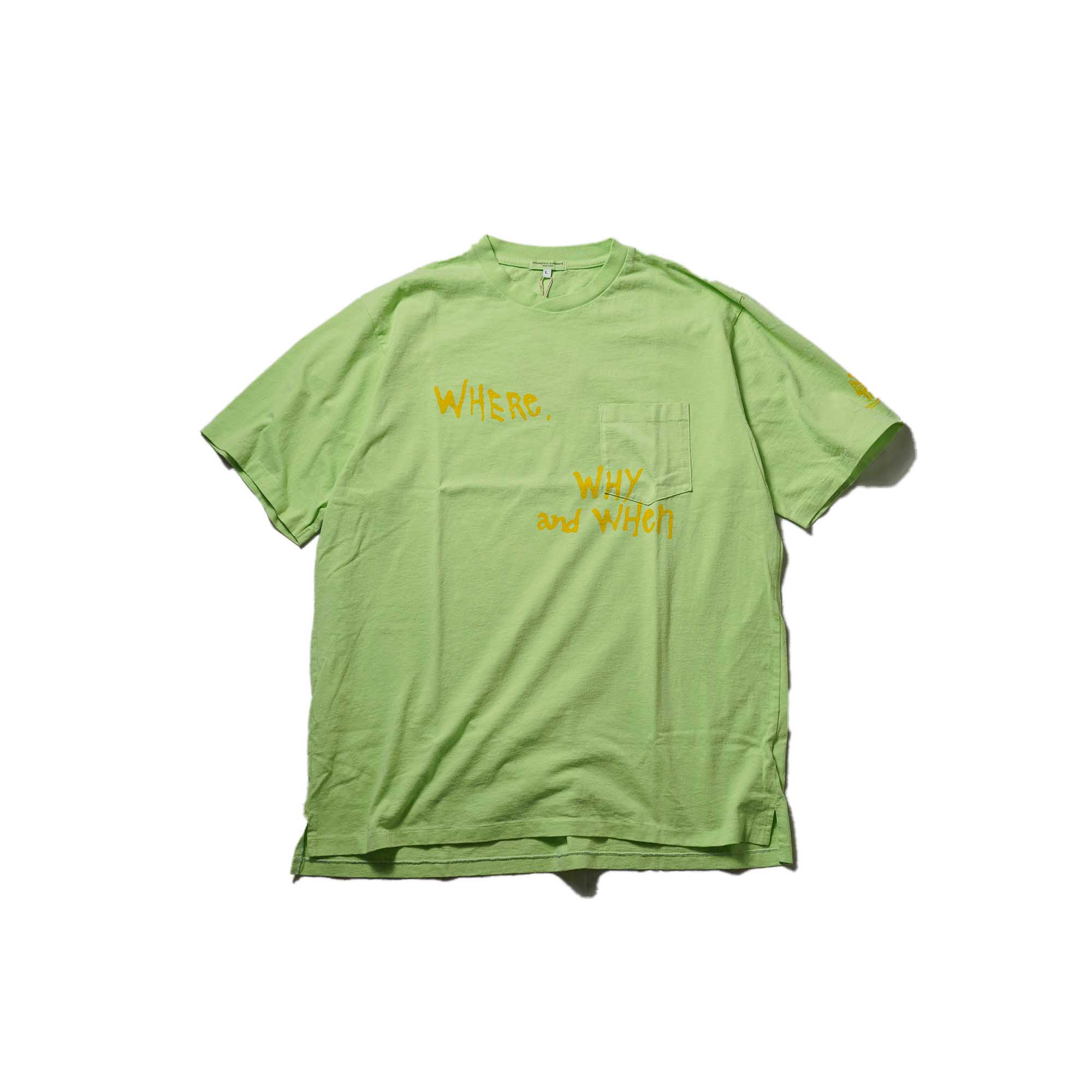 Engineered Garments / PRINTED CROSS CREW NECK T - WHERE (Lime)