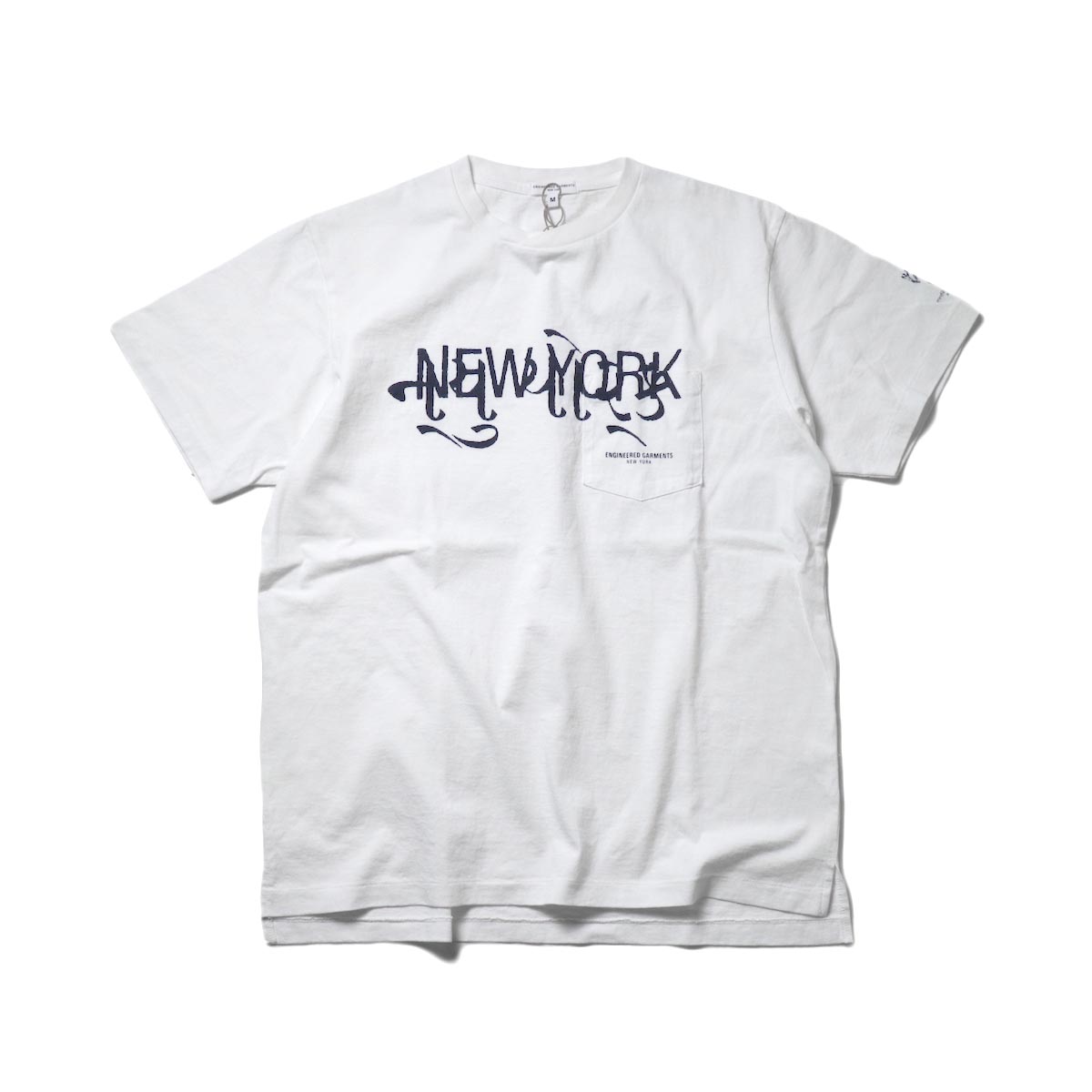 Engineered Garments / Printed Cross Crew Neck T-shirt -New York (White)