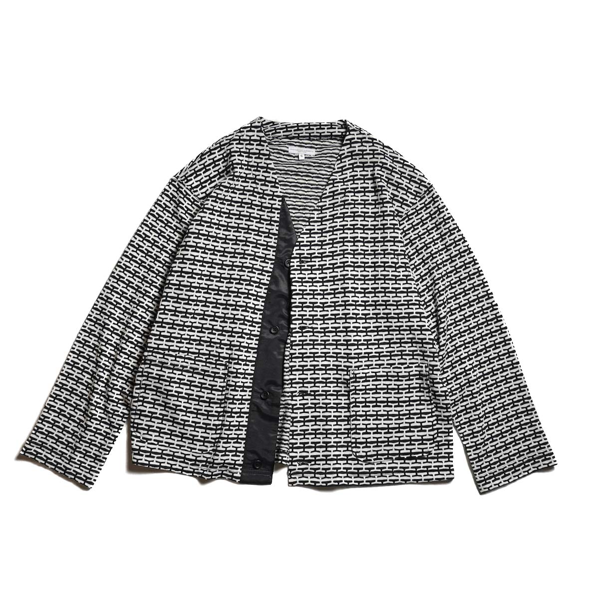 Engineered Garments / Knit Cardigan - CP Horizontal Knit Jacquard (Black / White)