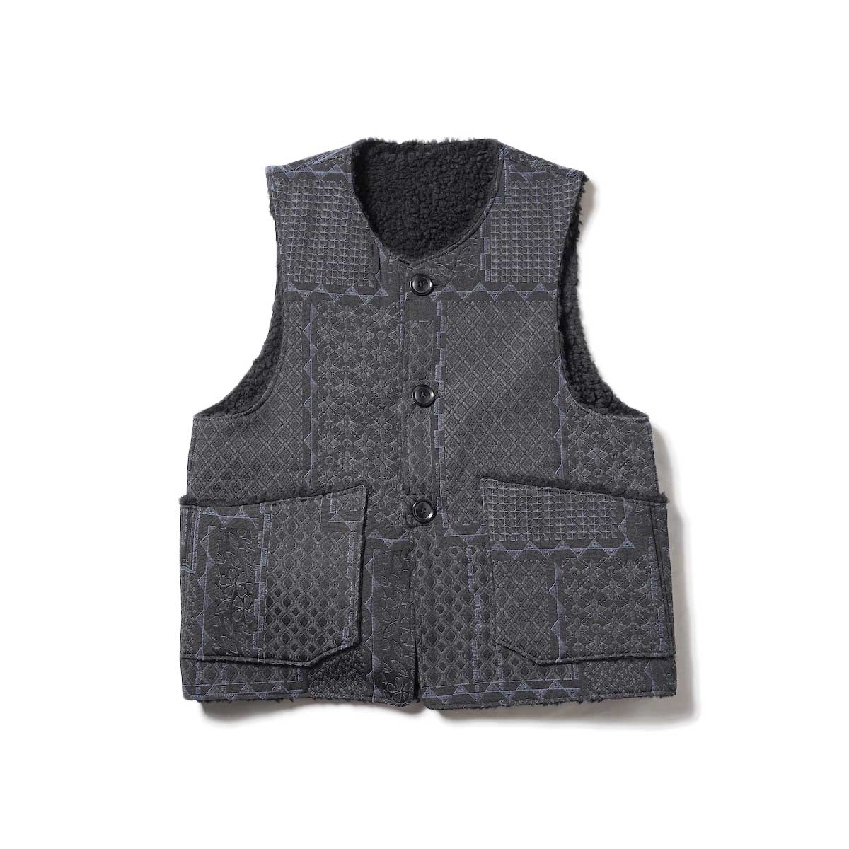Engineered Garments / Over Vest - CP Geo Jacquard (Black / Navy)