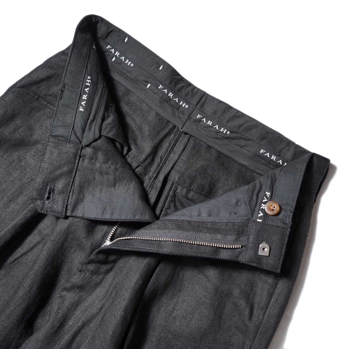 FARAH / One-tuck Wide Tapered Pants (Black) ウエスト・内側