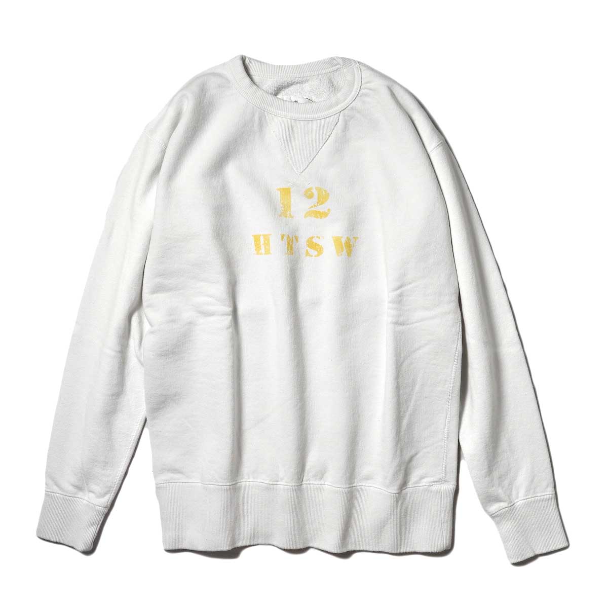 HTS / PRINT SWEAT SHIRT (Mineral White×Yellow) 正面