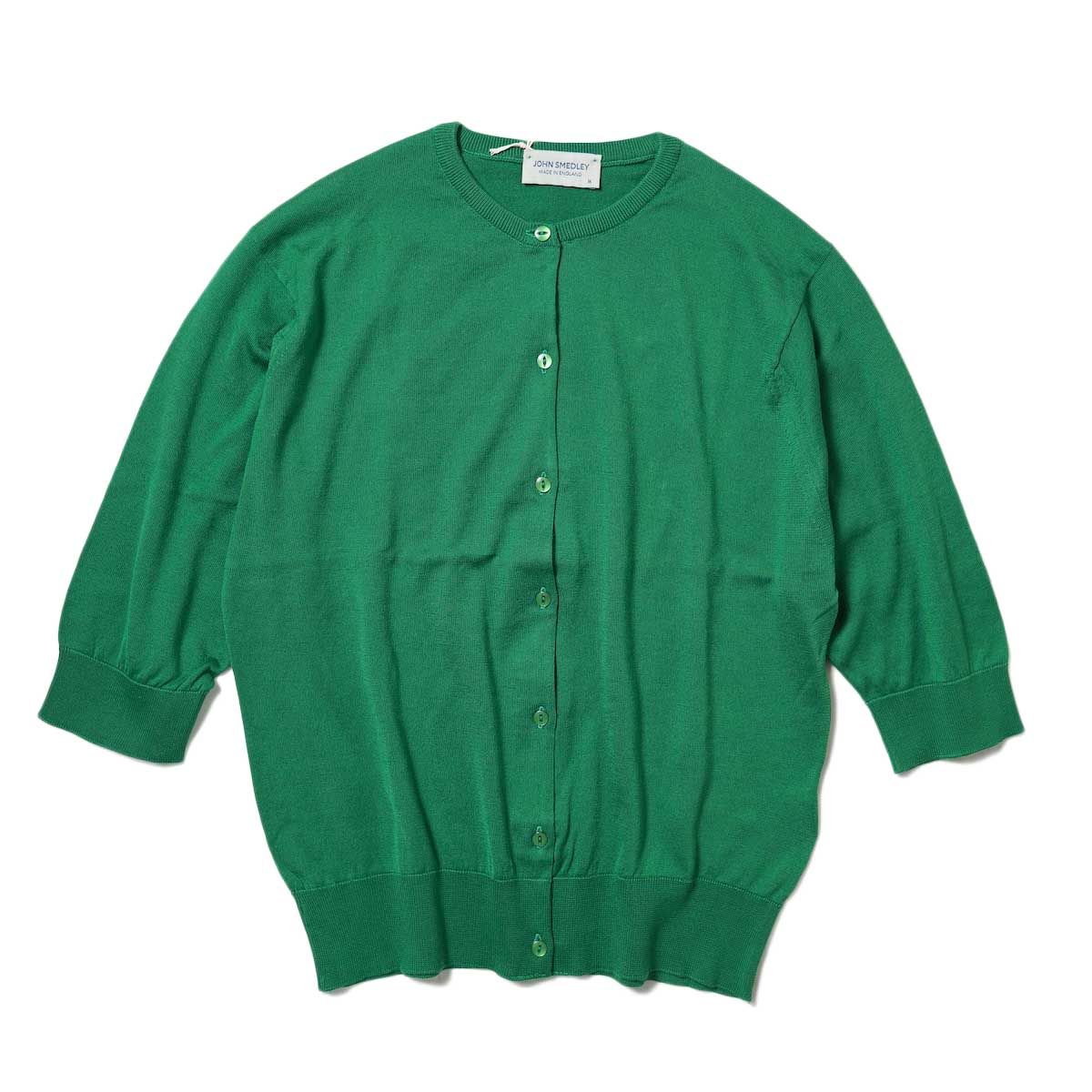 JOHN SMEDLEY / WMS CARDIGAN RN SS (Scotch Green)