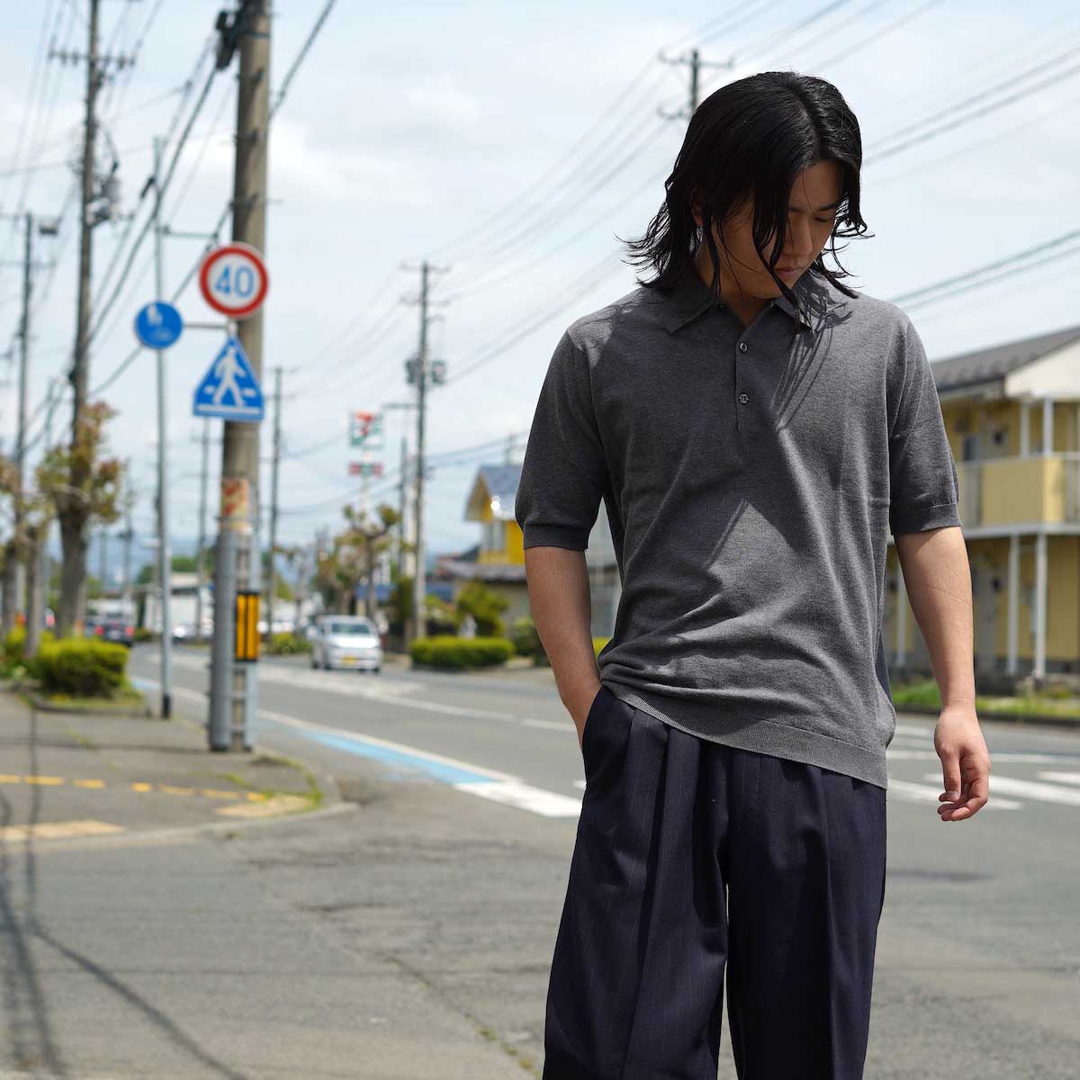 JOHN SMEDLEY / ISIS S/S Knit Polo (Black)172cm/M着用(※Charcoal)
