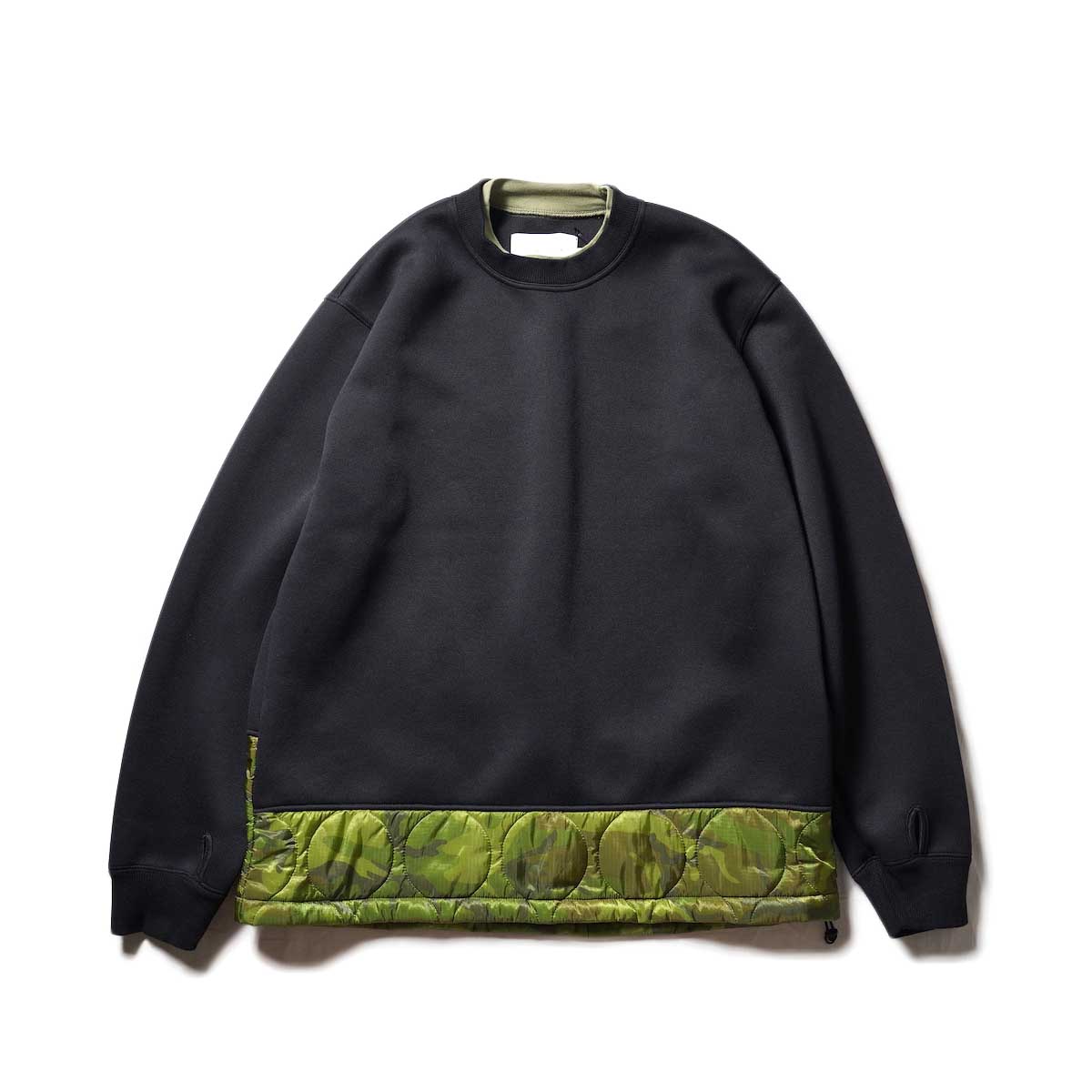 CURLY / SWITCHING QUILT SWEAT (Black / Camo)
