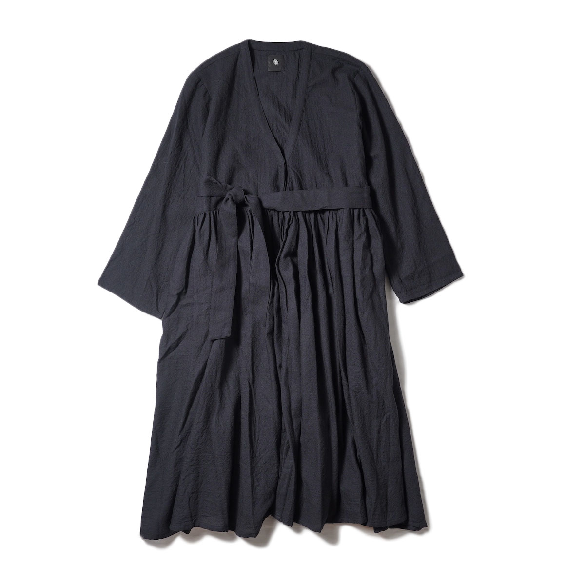 maison de soil / BOILED WOOL PLAIN RAJASTHAN TUCK GATHERED WRAP DRESS (Dk.Navy)