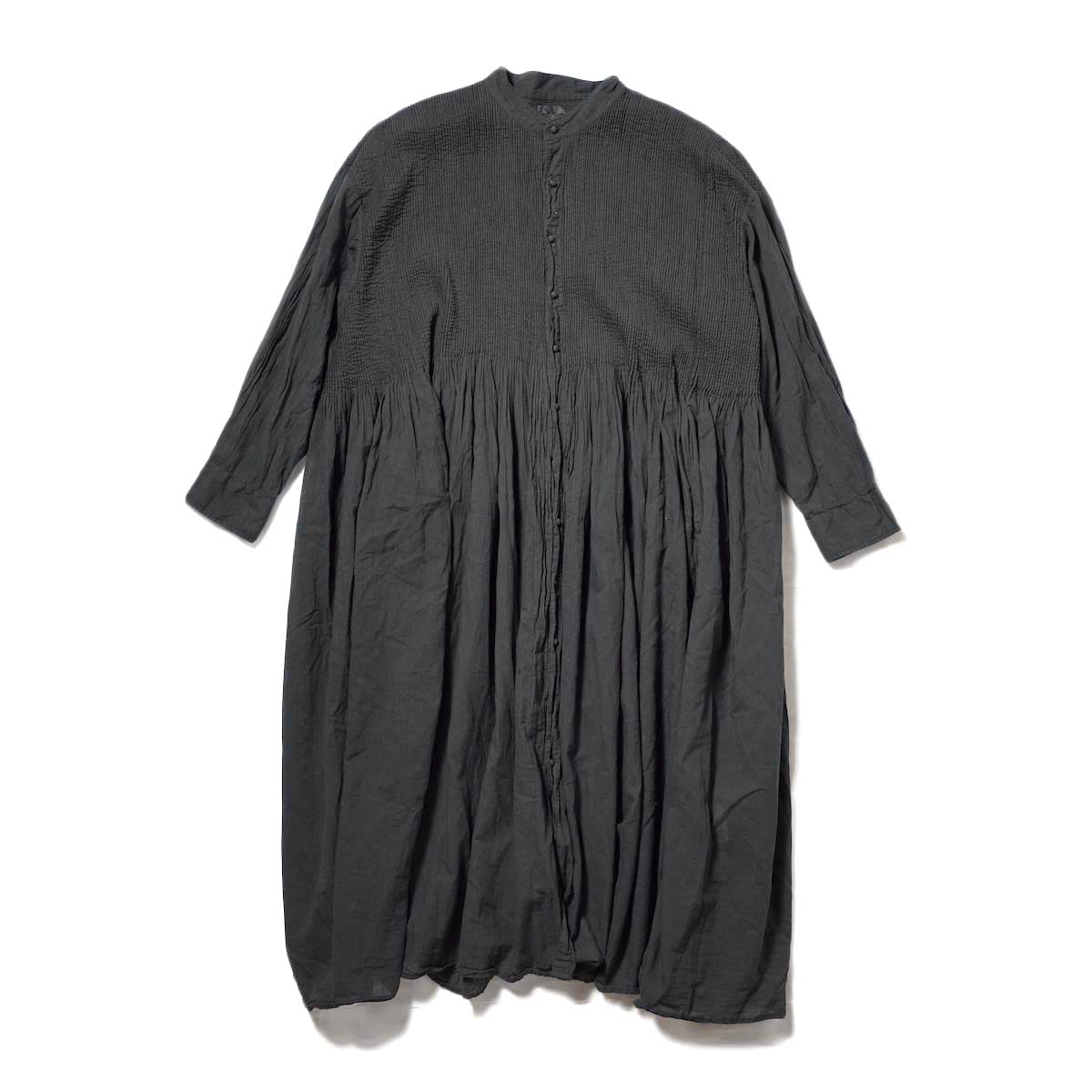 maison de soil / 80'S ORGANIC VOILE STRIPE(OVERDYE) BANDED SHIRT DRESSÅ WITH MINI PINTUCK (Black)