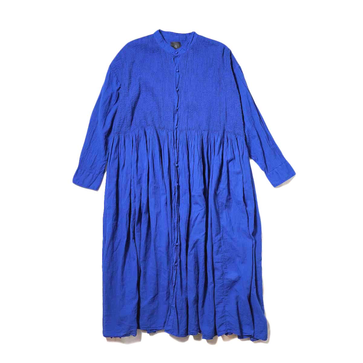 maison de soil / 80S ORGANIC VOILE STRIPE(OVERDYE) BANDED SHIRT DRESSÅ WITH MINI PINTUCK (Blue)
