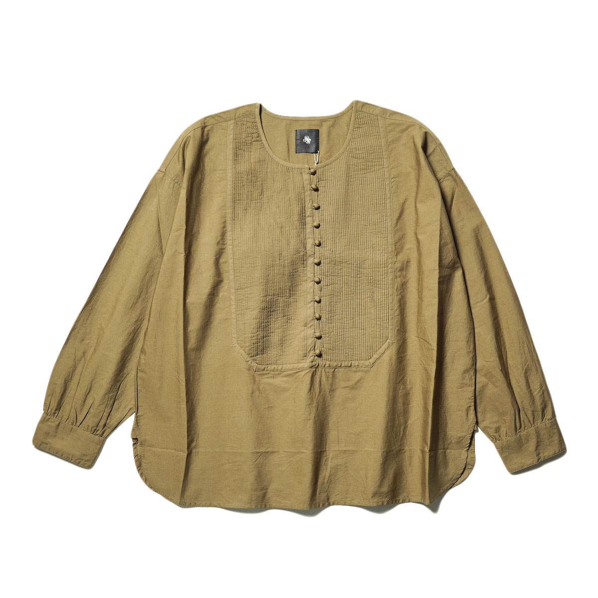 maison de soil / 40S ORGANIC POPLIN PLAIN CREW BOSOM SHIRT WITH MINI PINTUCK (Dk. Camel)