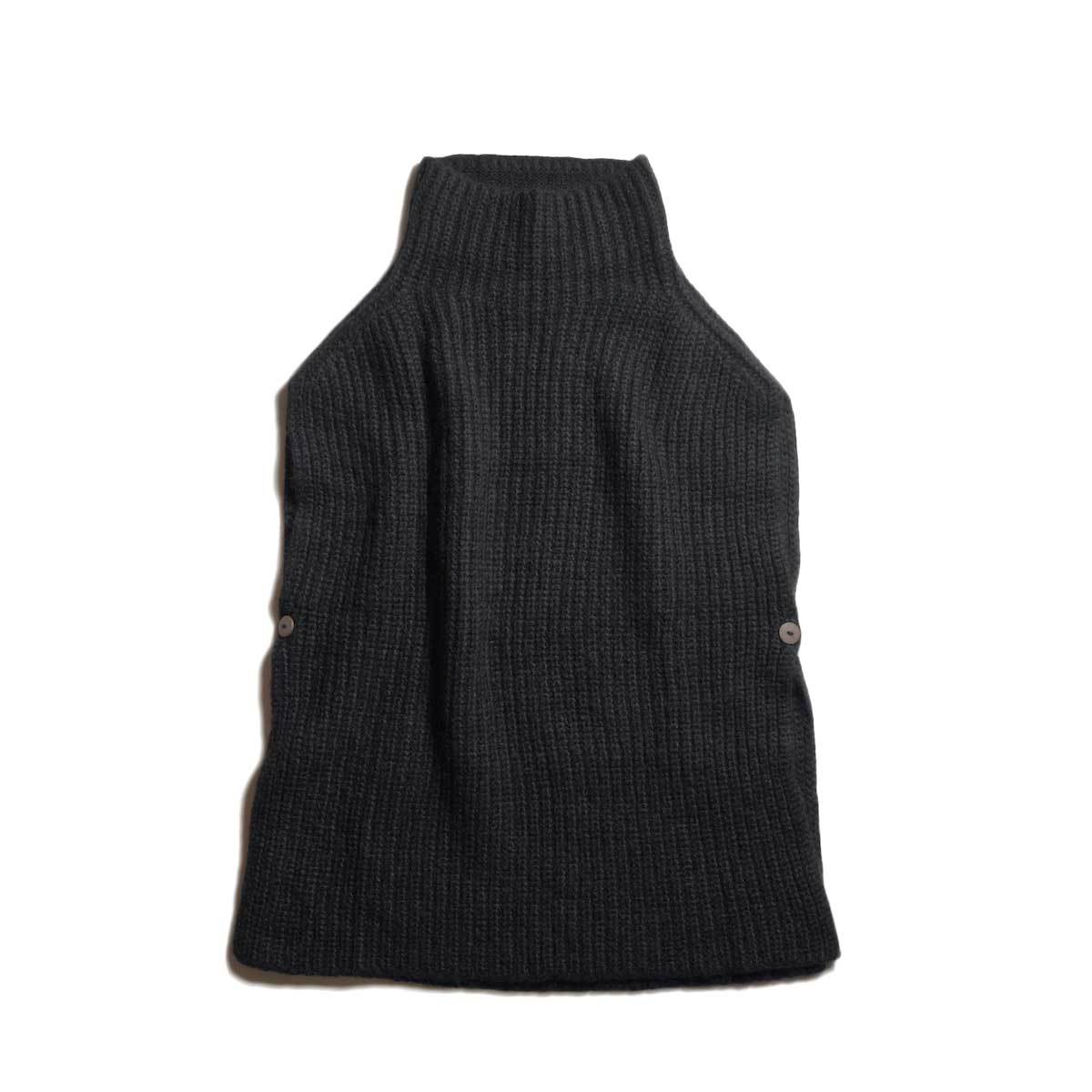 maison de soil / RIB&amp;PLAIN STITCH 2WAY HIGH NECK SIDE BUTTON VEST (Black)