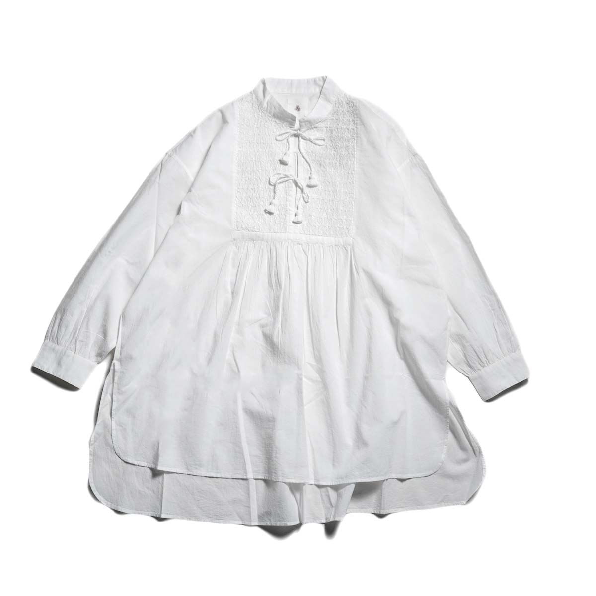 maison de soil / 60s ORGANIC CAMBRIC BANDED COLLAR EMB TUNIC (White)