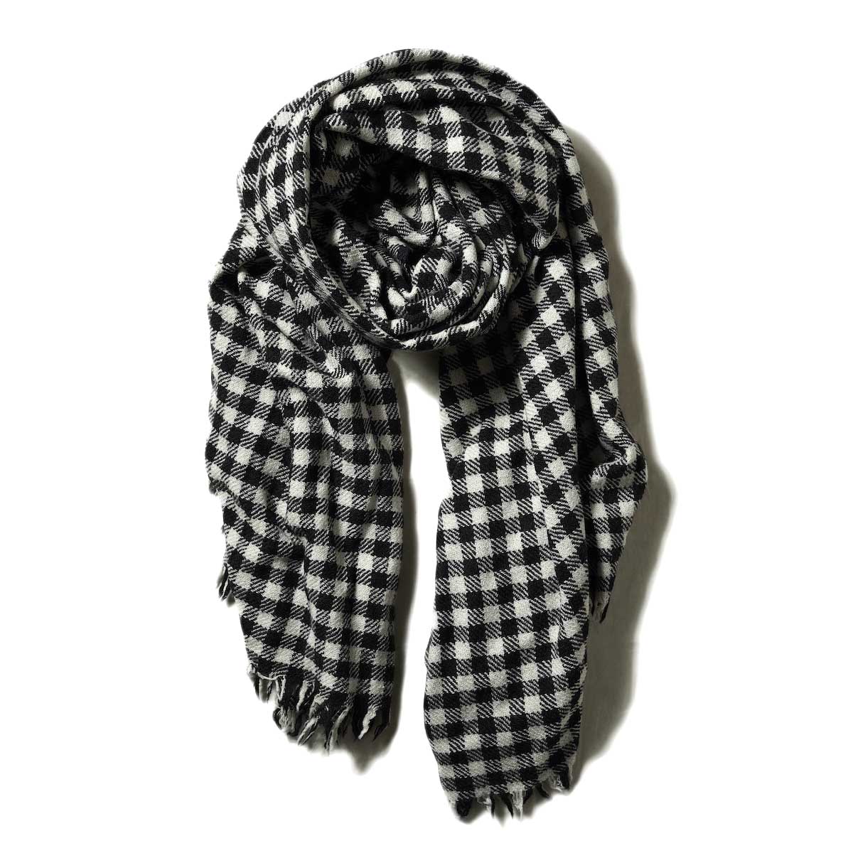 maison de soil / WOOL SILK GINGHAM CHECK WITH SELVEDGE STOLE・Natural×Black / Navy