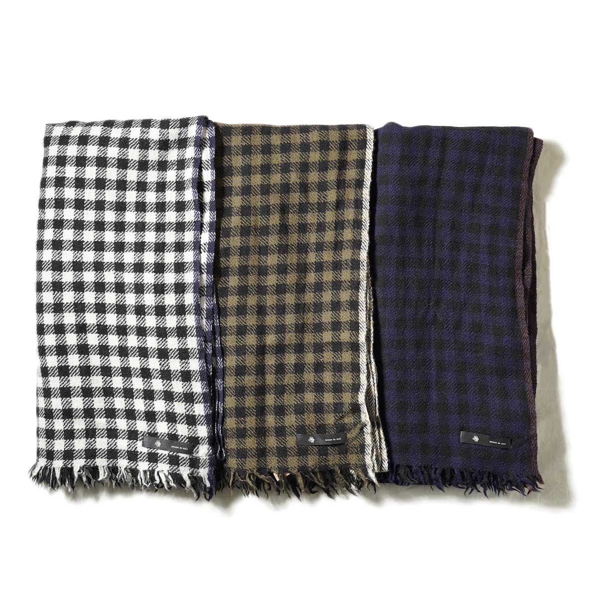 maison de soil / WOOL SILK GINGHAM CHECK WITH SELVEDGE STOLE