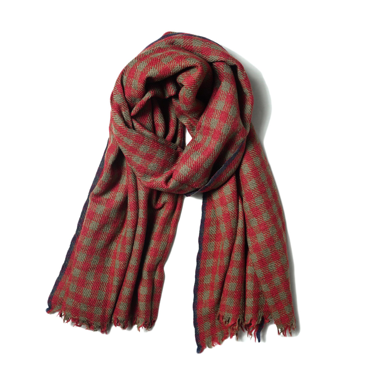 maison de soil / WOOL SILK GINGHAM CHECK WITH SELVEDGE (Deep Red)