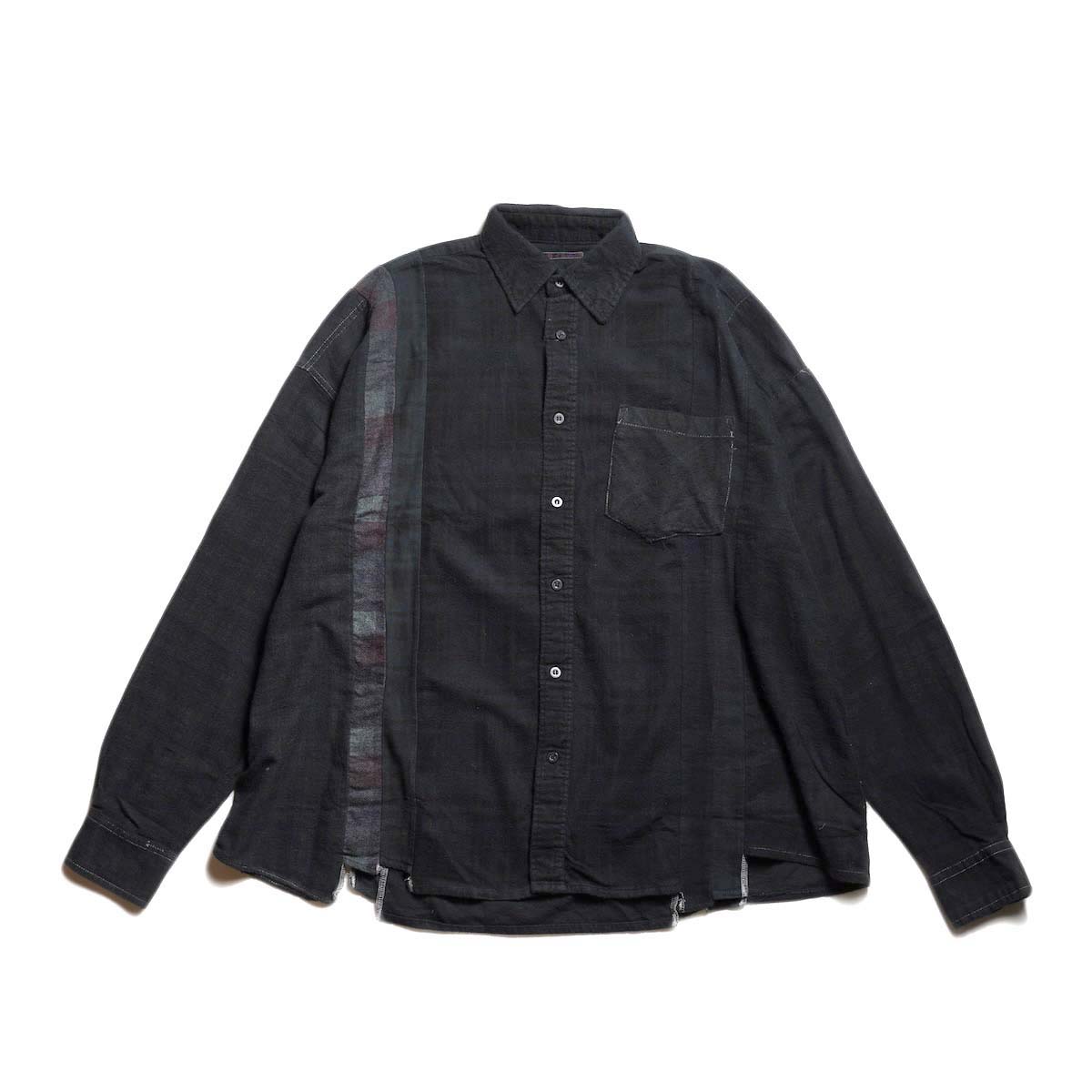 Rebuild by Needles / Flannel Shirt - 7 Cuts Wide Shirt Over Dye  (Black-B)
