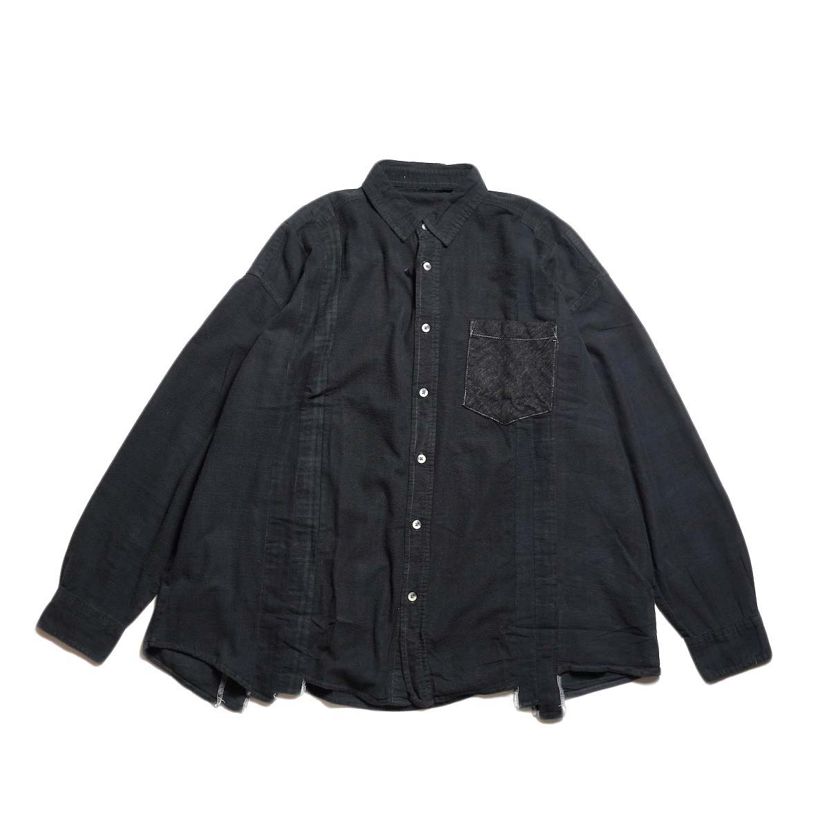 Rebuild by Needles / Flannel Shirt - 7 Cuts Wide Shirt Over Dye  (Black-C)