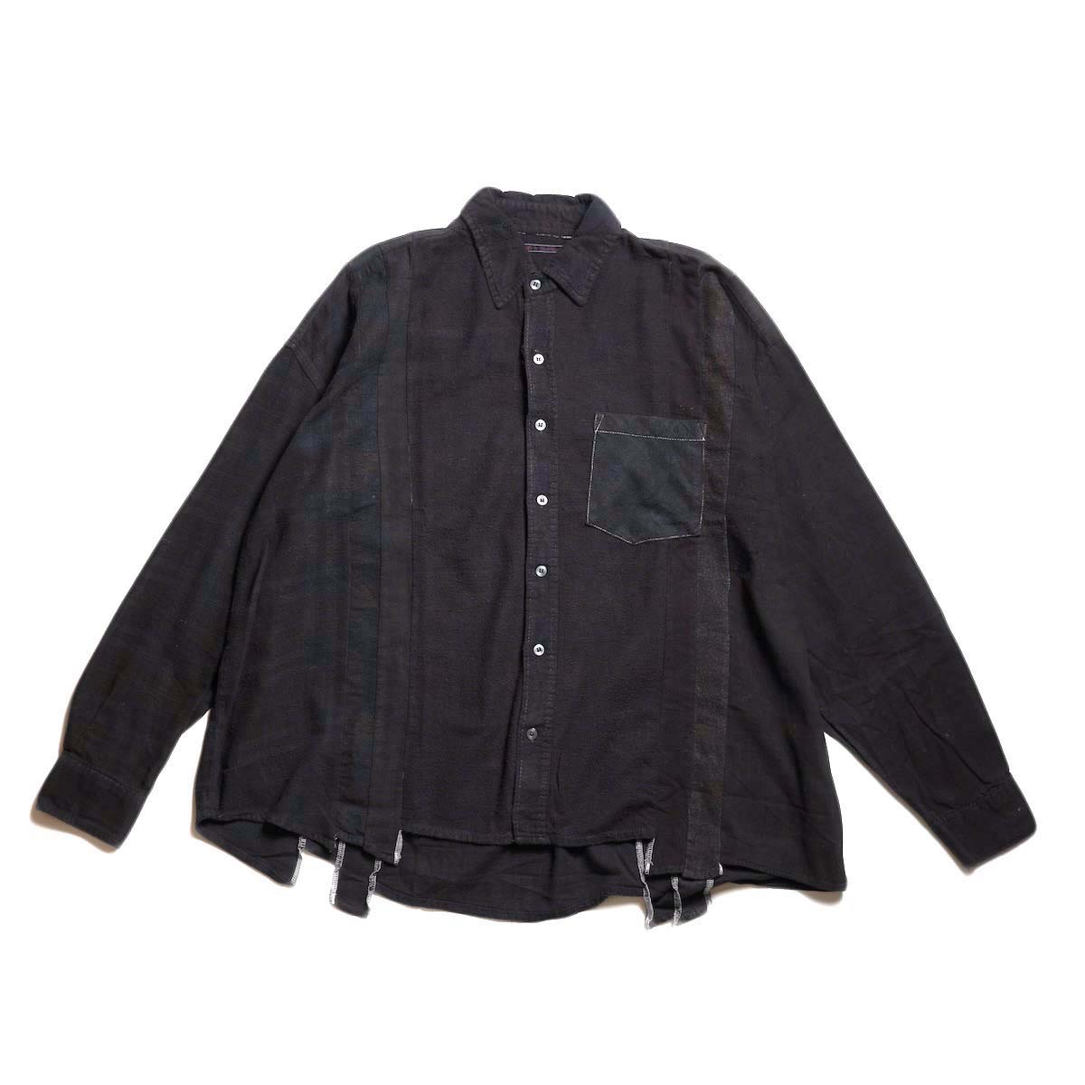 Rebuild by Needles / Flannel Shirt - 7 Cuts Wide Shirt Over Dye  (Black-E)