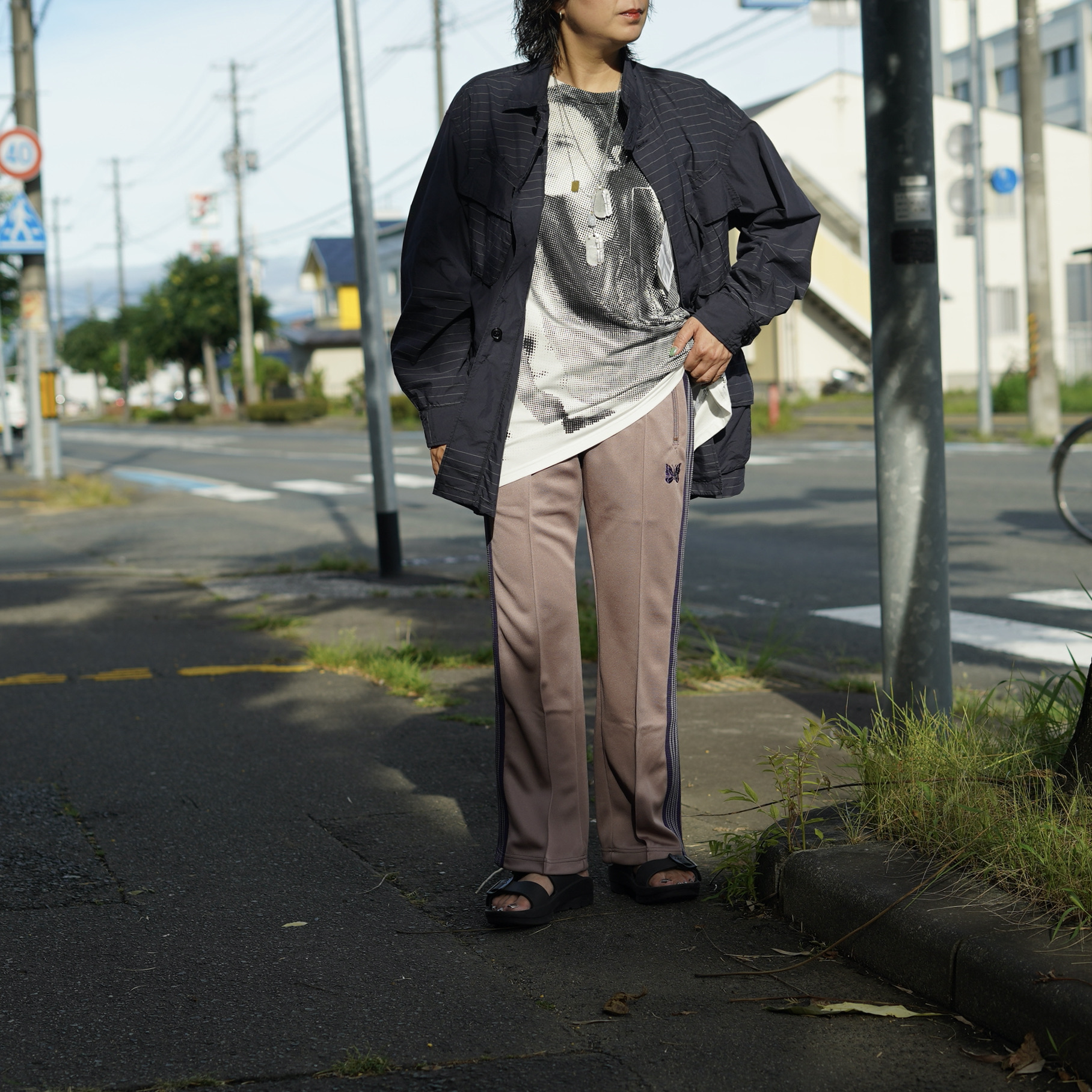 Needles / Boot-Cut Track Pant -Poly Smooth (Taupe)162cm / size2着用(レディース)