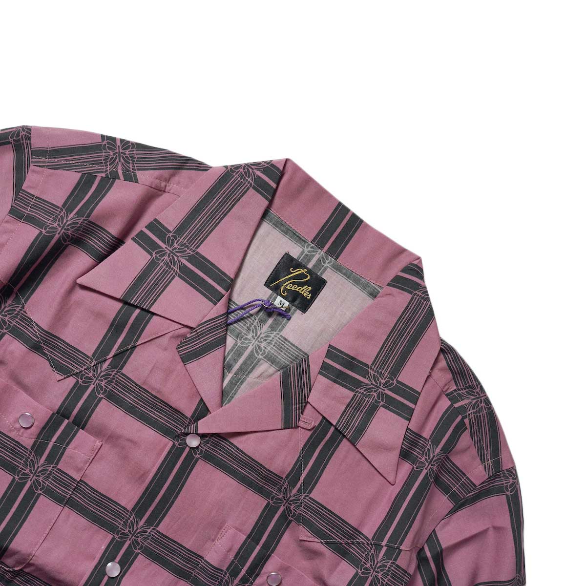 Needles / S/S Cowboy One-Up Shirt - R/C Lawn Cloth / Papillon Plaid(Pink)ネック