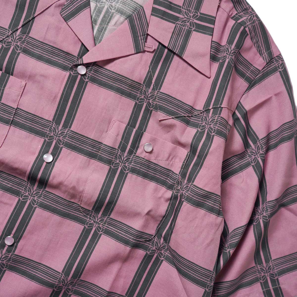 Needles / S/S Cowboy One-Up Shirt - R/C Lawn Cloth / Papillon Plaid(Pink)ポケット