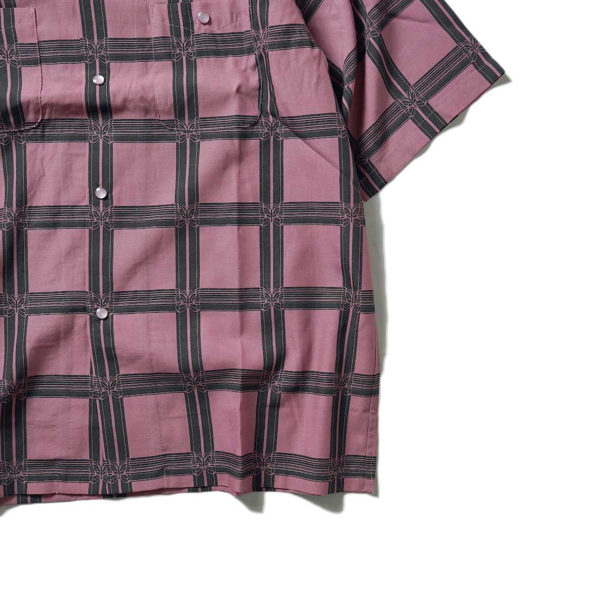 Needles / S/S Cowboy One-Up Shirt - R/C Lawn Cloth / Papillon Plaid(Pink)袖、裾