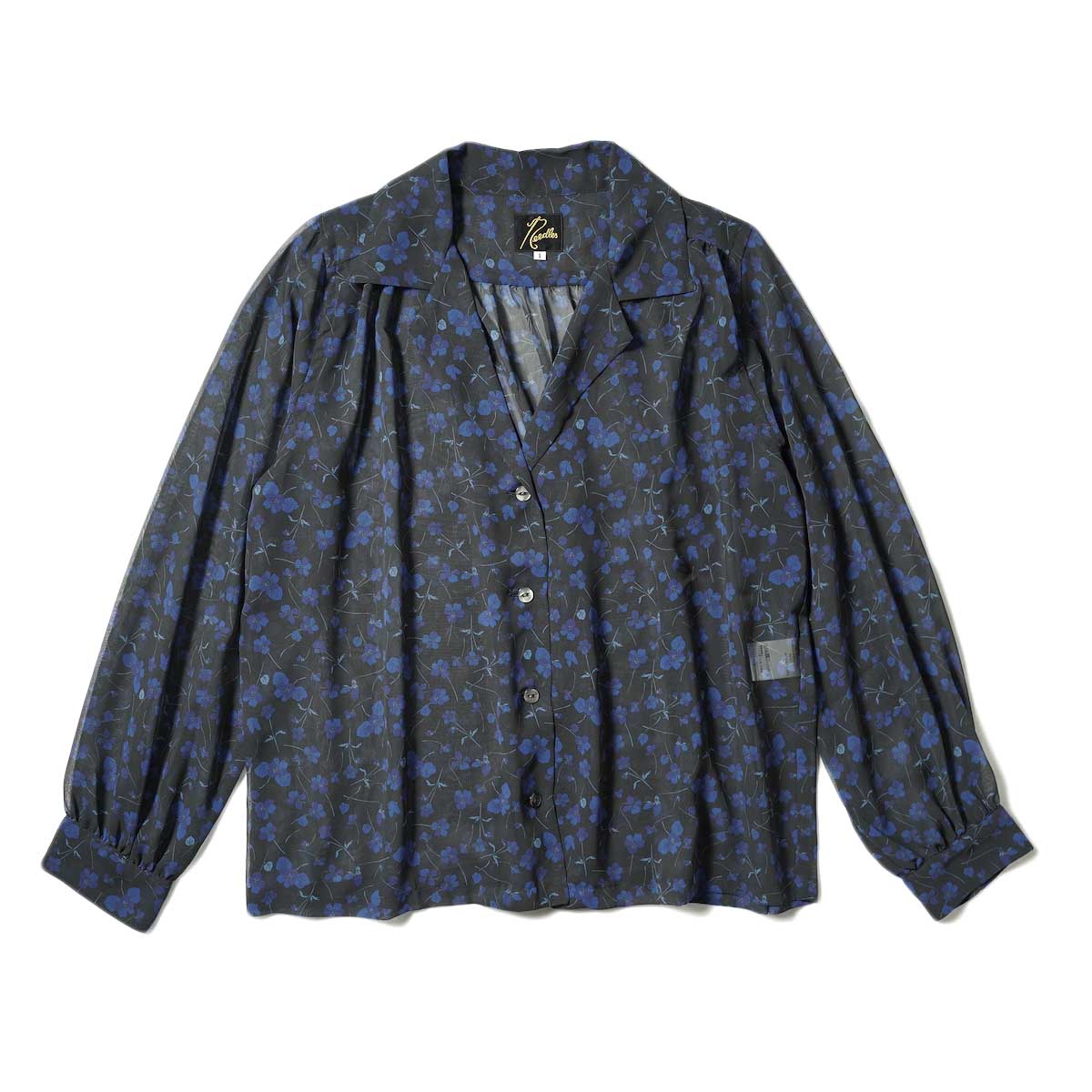 Needles / Gathered Blouse - Poly Chiffon / Floral Printed (Black) 正面