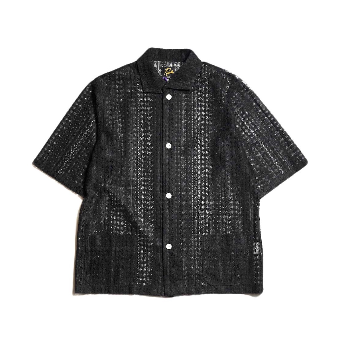 Needles / S/S Widespread Collar Shirt - Raschel Lace (Black)