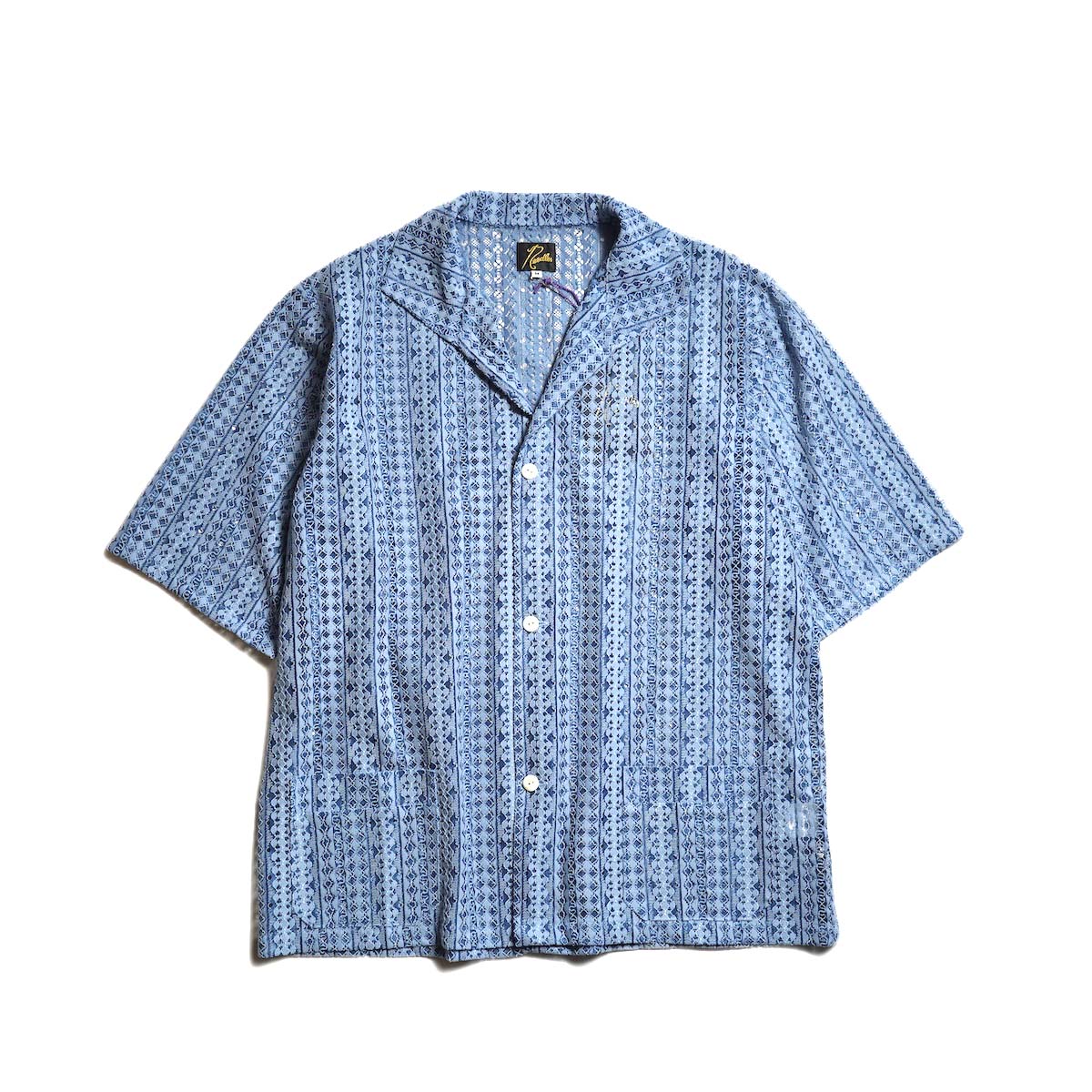 Needles / S/S Widespread Collar Shirt - Raschel Lace (Blue)