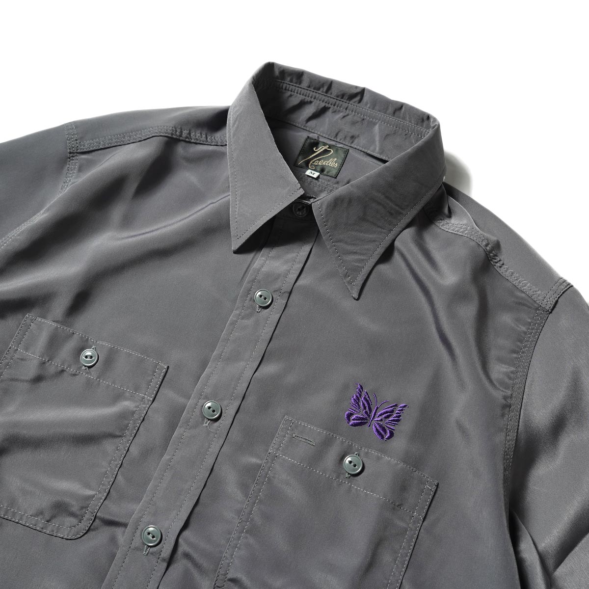 Needles / S/S WORK SHIRT - POLY CLOTH (Smoke Purple)襟