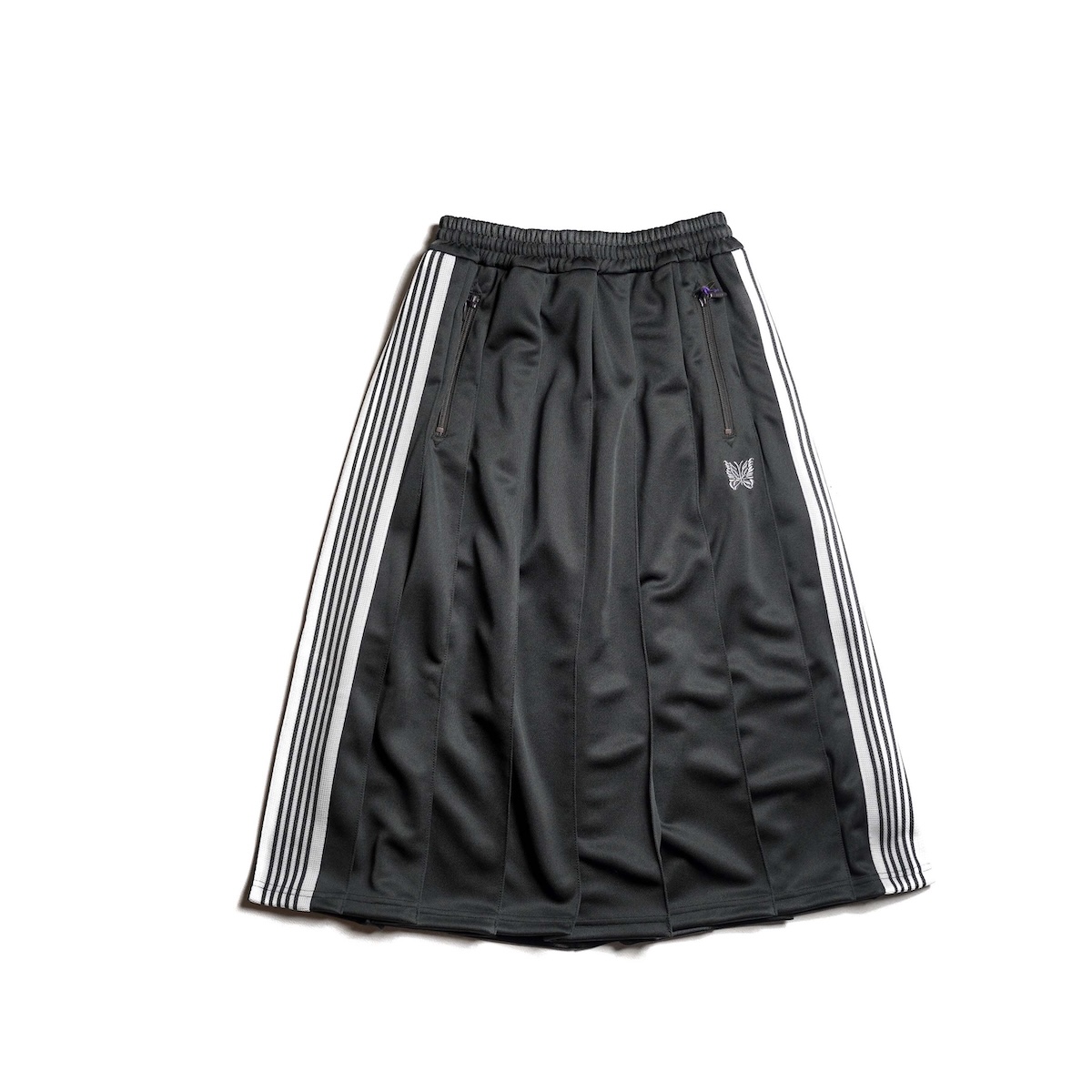 Needles / Pleated Track Skirt - Poly Smooth (Charcoal)