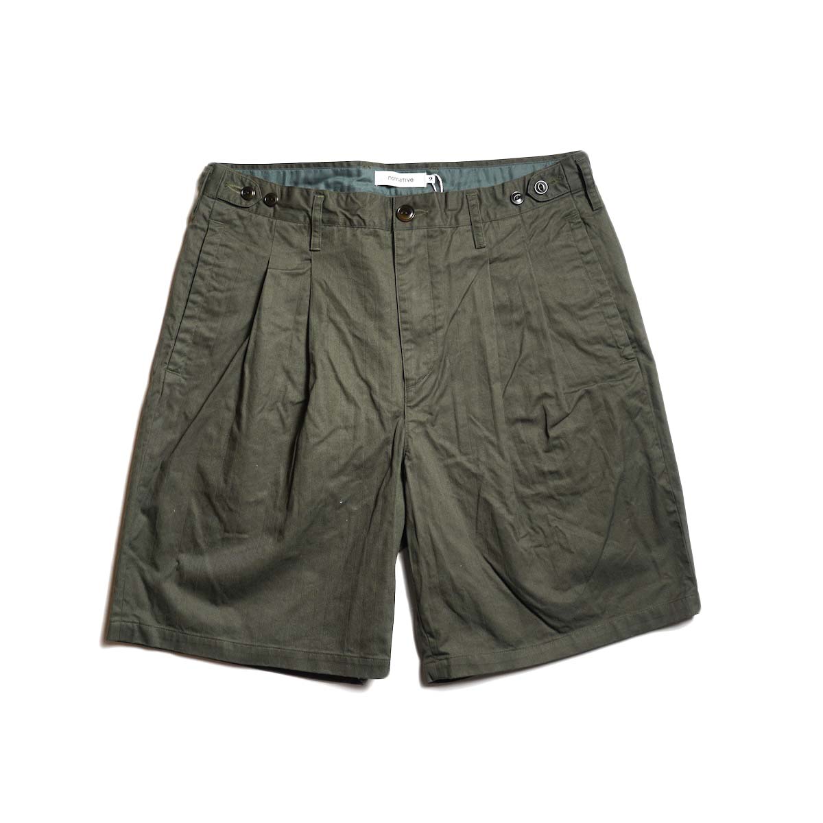 nonnative / OFFICER CHINO SHORTS COTTON DOBBY STRIPE PIGMENT DYE (Olive)