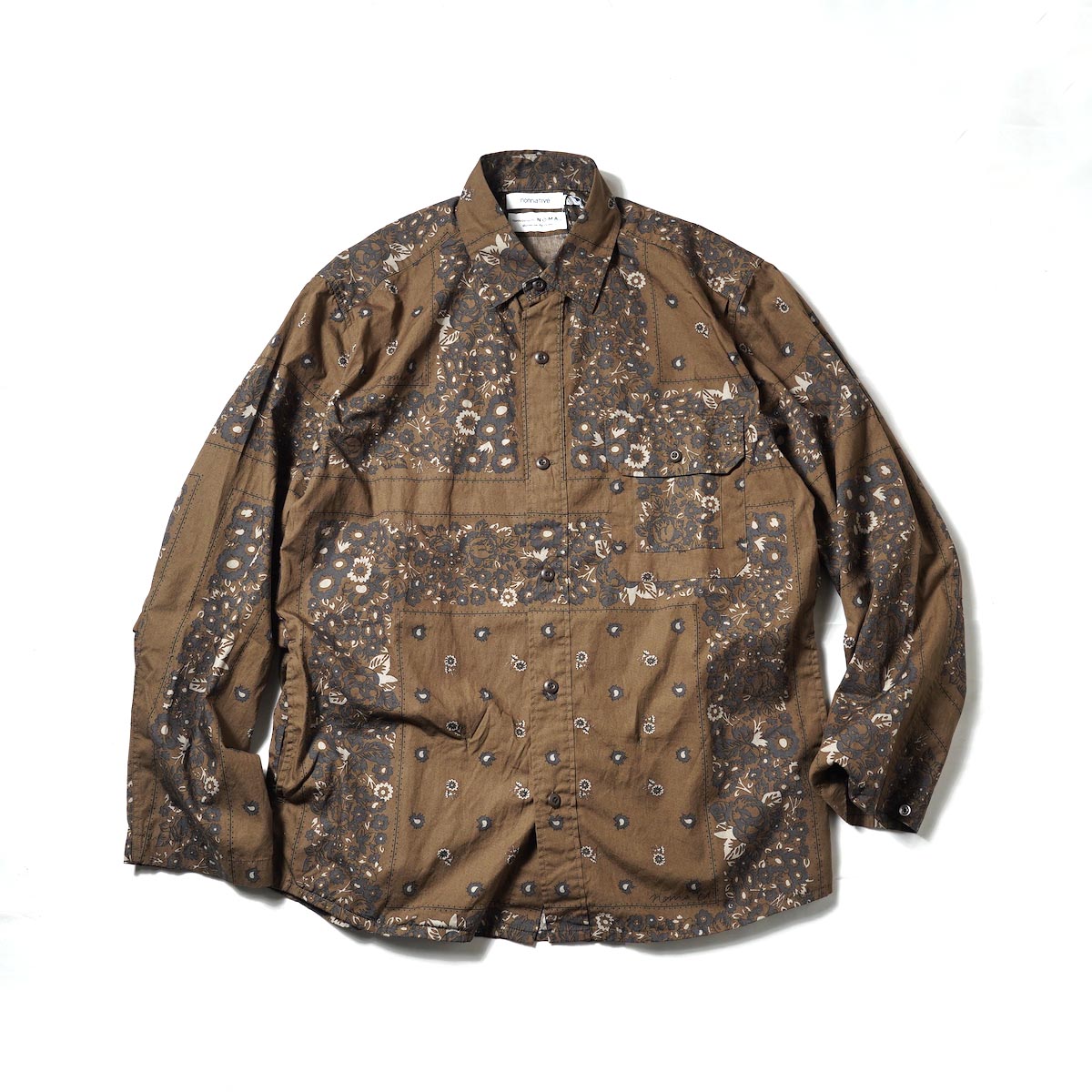 nonnative / WORKER SHIRT JACKET COTTON BROAD NOMA t.d® PRINT (Brown)正面
