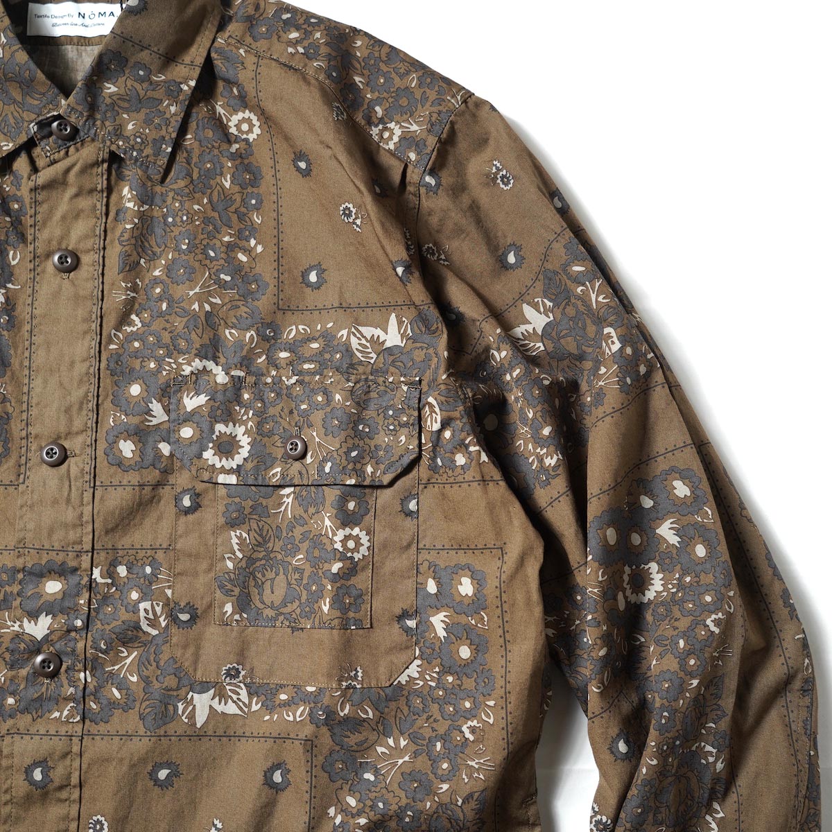 nonnative / WORKER SHIRT JACKET COTTON BROAD NOMA t.d® PRINT (Brown)ポケット