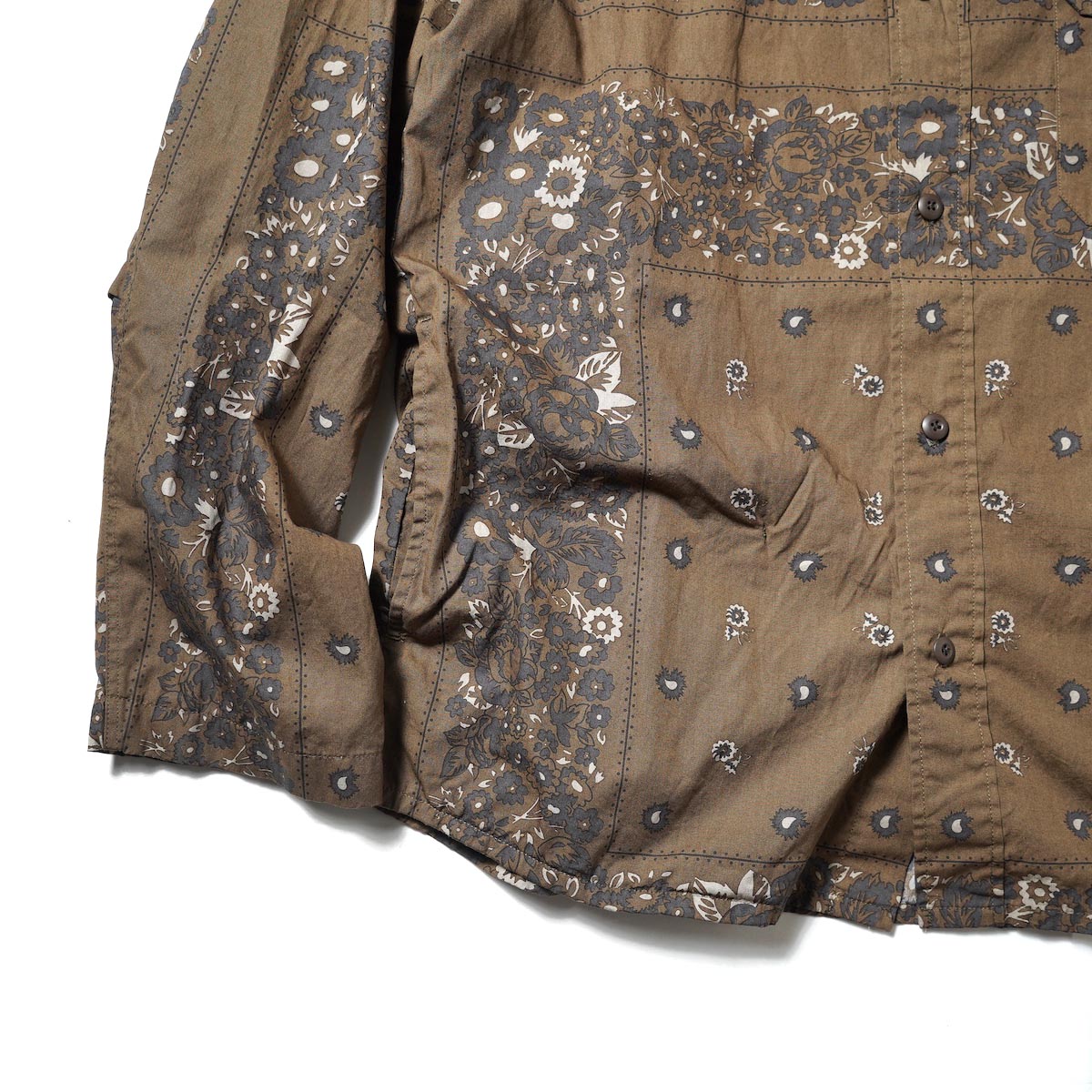 nonnative / WORKER SHIRT JACKET COTTON BROAD NOMA t.d® PRINT (Brown)裾、袖