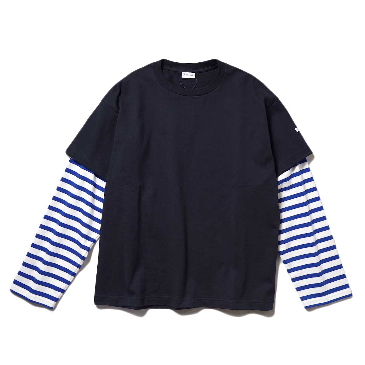 ORCIVAL / LAYERED CREW NECK P.O (Navy / White×Blue Stripe) 正面